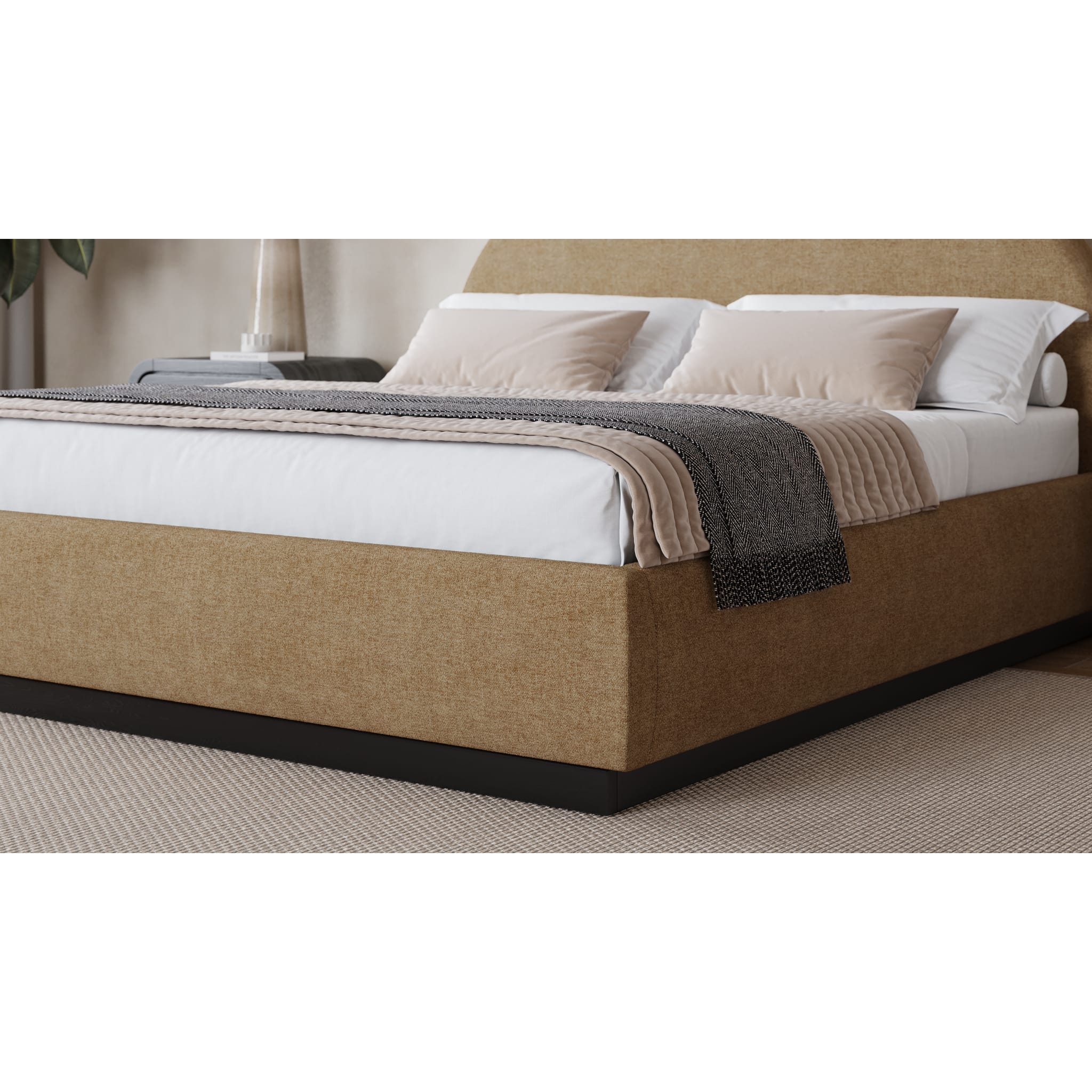 Flex Upholstered Bed Frame in Porcini Chenille Fabric - Queen Size Modern Platform Bed with Solid Wood Legs (2026 Model) | Perfect for Master Bedroom, Guest Room & Apartment Decor