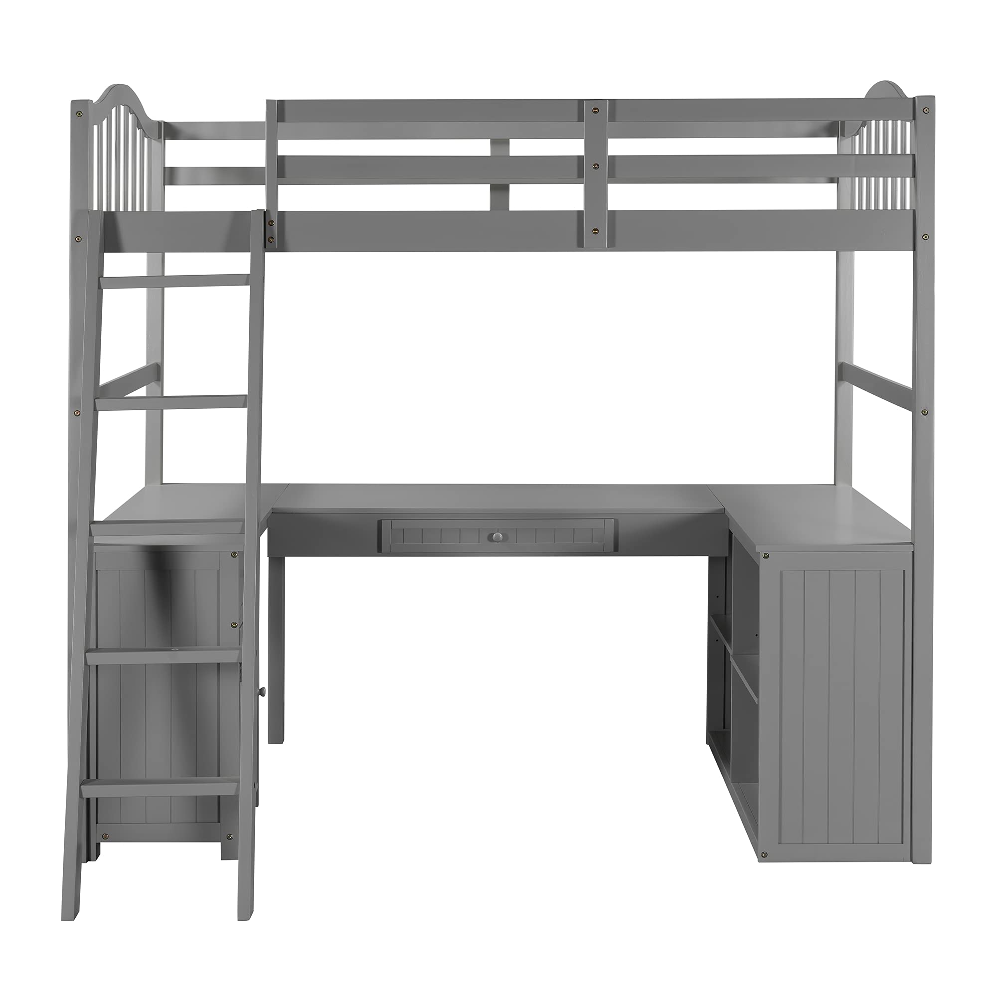 Twin Loft Bed with Desk & Storage - Wooden Bunk Bed with Cabinet, Shelves & Drawers for Kids, Teens & Adults - Easy Assembly (Gray) | Perfect for Small Spaces, Dorm Rooms & Home Offices