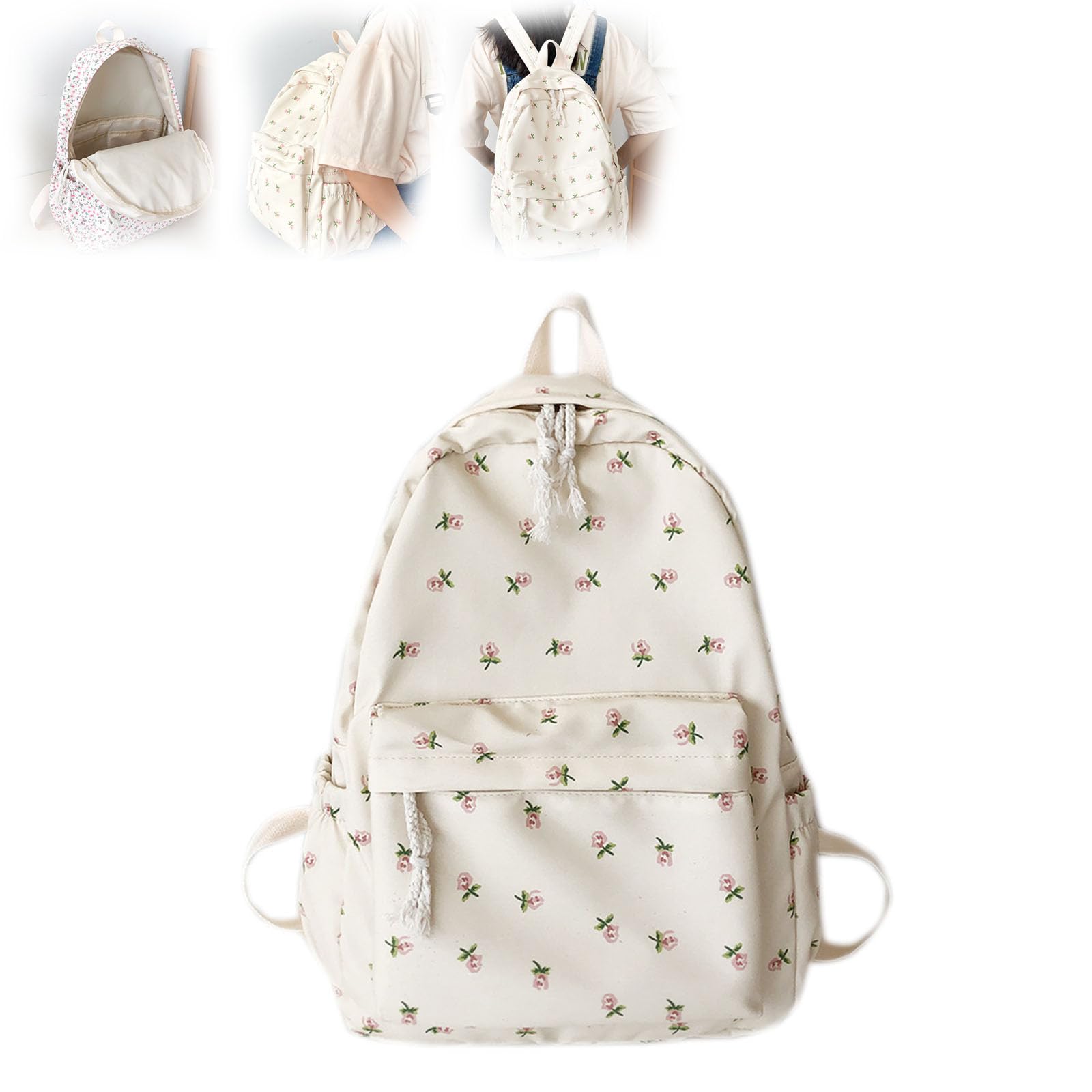 Cute Pink Floral Printed Kawaii Backpack for Girls - Stylish Preppy School Bag for Teens, College & Travel | Lightweight Durable Laptop Backpack for Everyday Use