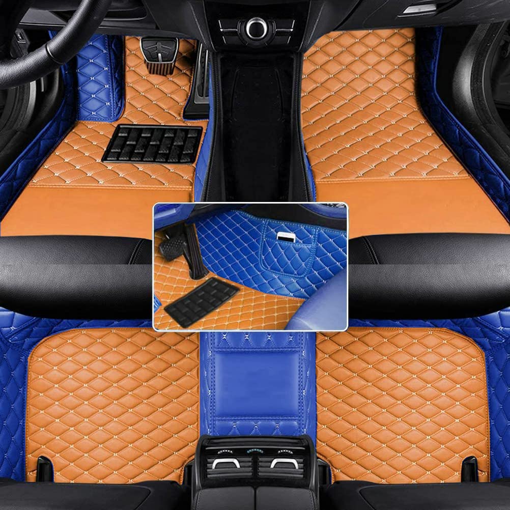 Custom Car Mats for Sedan, SUV & Sports Cars - Full Coverage Anti-Slip Leather Floor Liners (Blue-Brown) - Perfect for Daily Commute & Road Trips