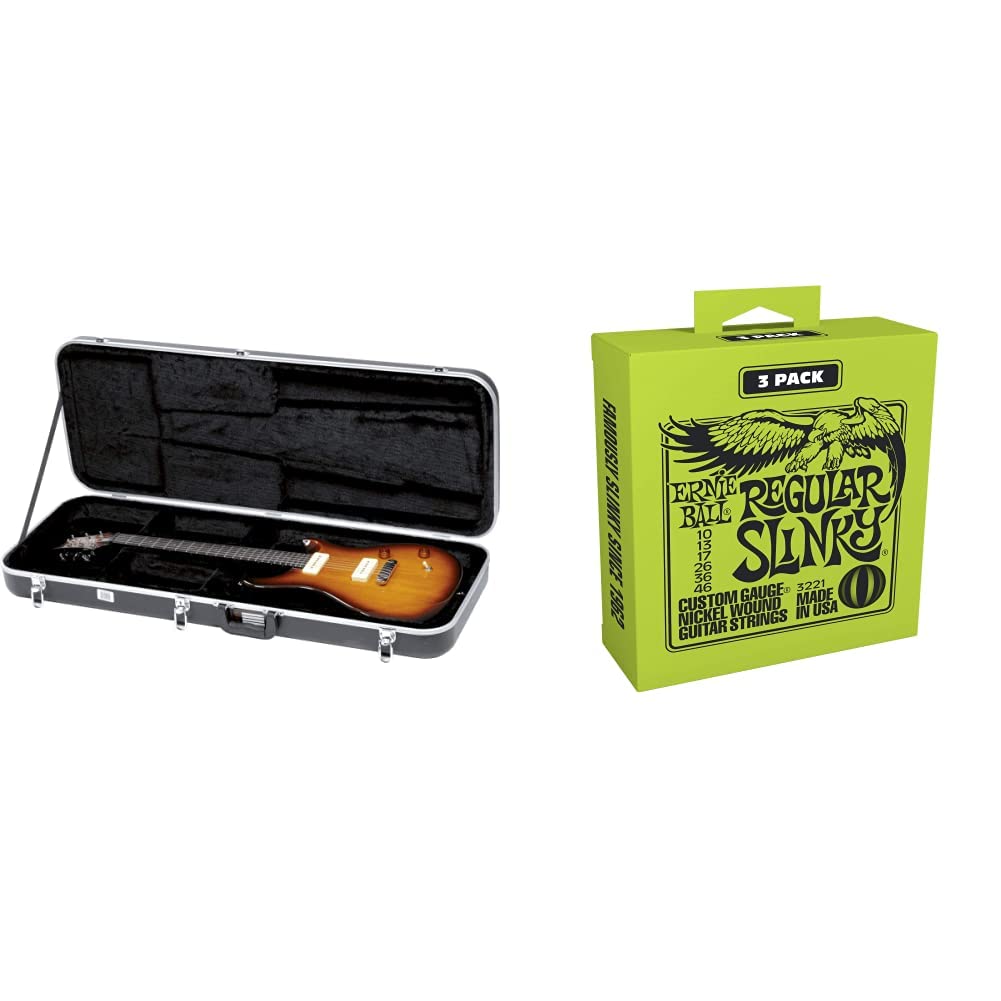 Gator Cases Deluxe ABS Molded Electric Guitar Case - Fits Fender Telecaster & Stratocaster | Ernie Ball Regular Slinky 10-46 Gauge Strings 3-Pack (P03221) - Perfect for Gigging Musicians & Studio Recording