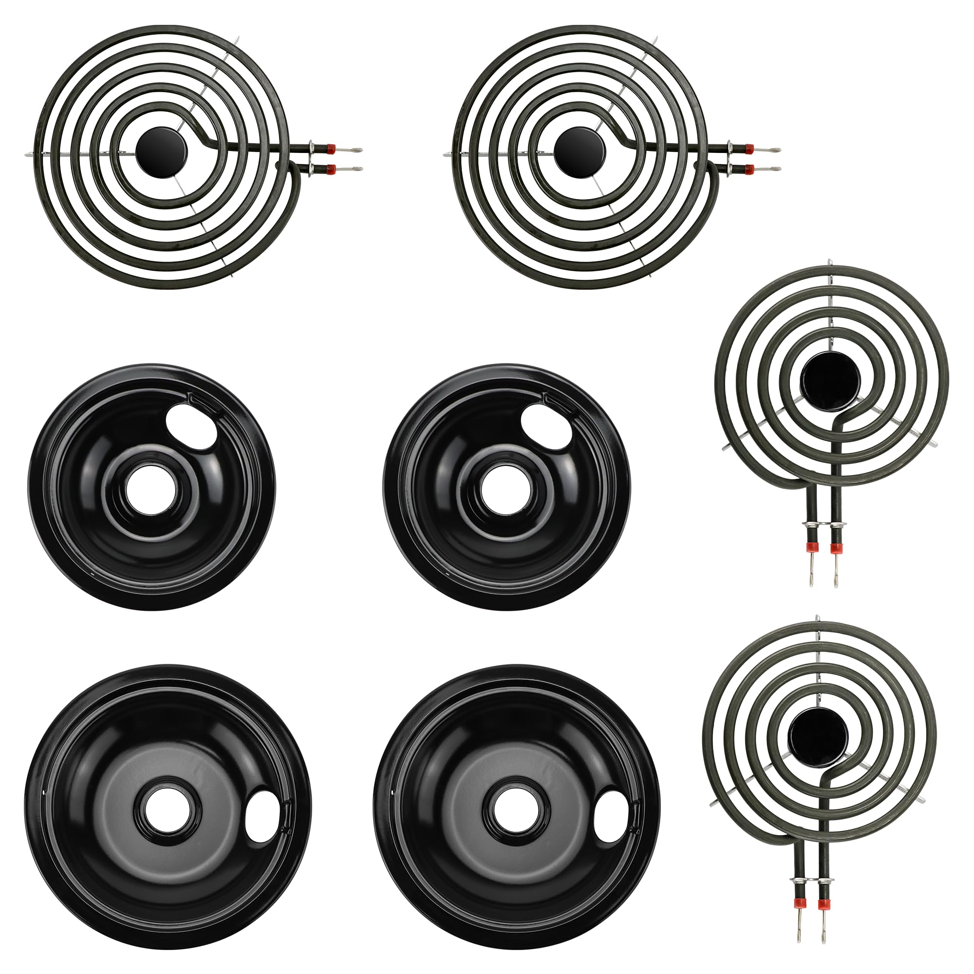 Electric Stove Range Burner Element MP22YA with Black Porcelain Drip Pans (318067041, 318067051) - Replacement for Frigidaire Kenmore Models 5304430149 & 5304430150 | Perfect for Kitchen Upgrades & Appliance Repairs