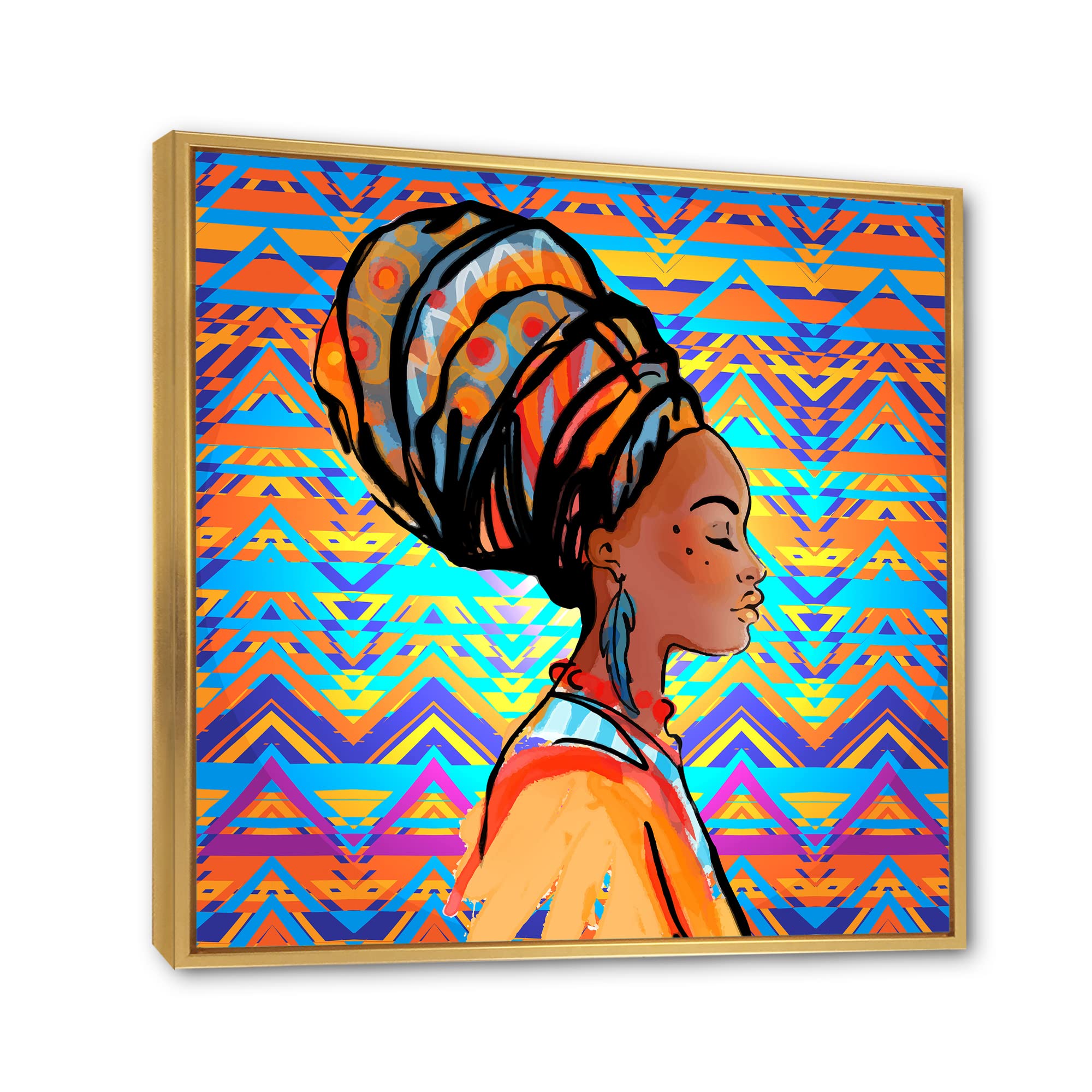 African American Woman with Turban IV - Modern Framed Canvas Wall Art Print for Living Room, Bedroom & Office Decor | Black Artwork for Home & Office