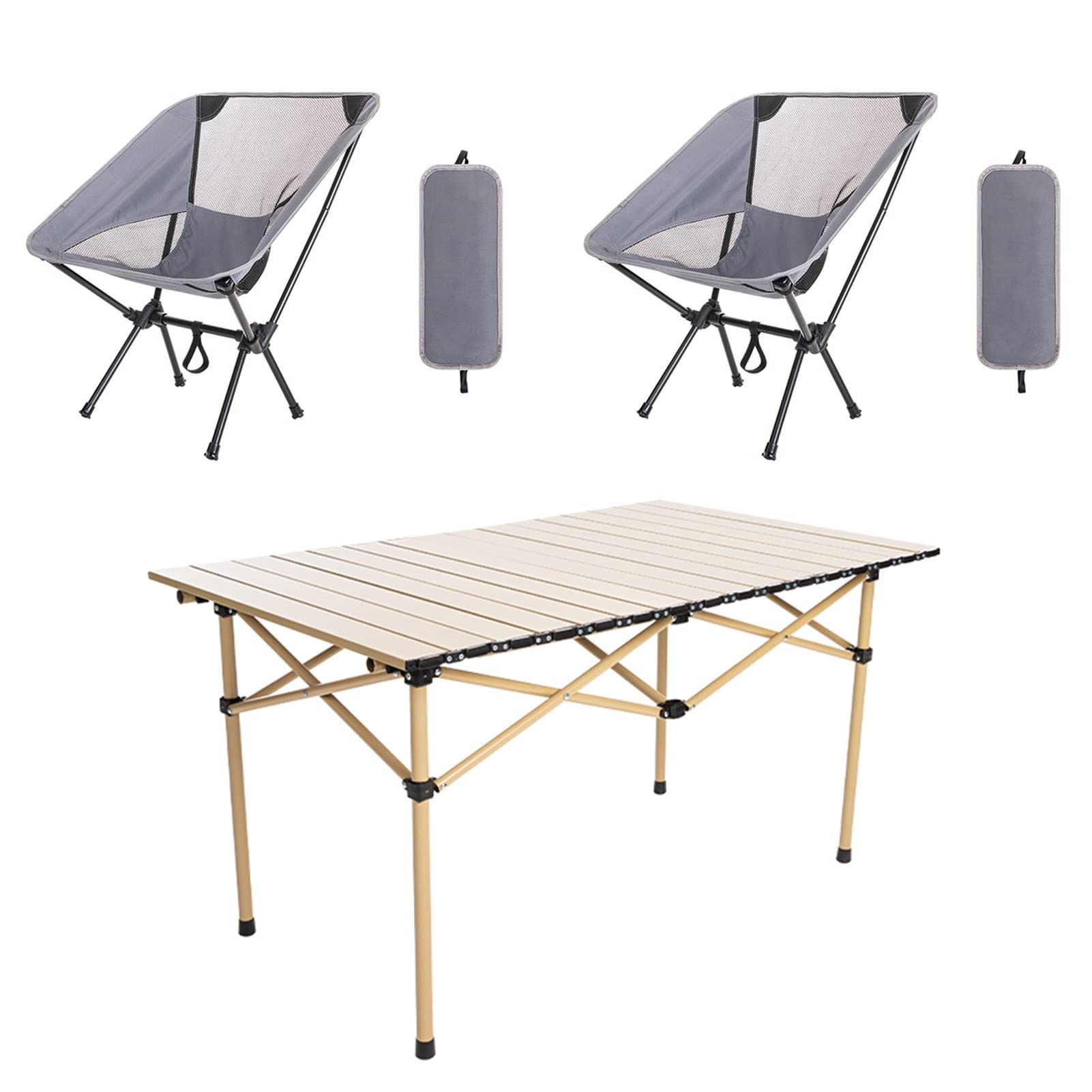 2-Pack Folding Beach Chairs with Side Table - Breathable Ergonomic Camping Chairs, Adjustable Reclining Sun Loungers for Outdoor Parties, Fishing, BBQ & Poolside Relaxation (Grey) - Perfect for Beach Vacations, Backyard Gatherings and Lakeside Camping