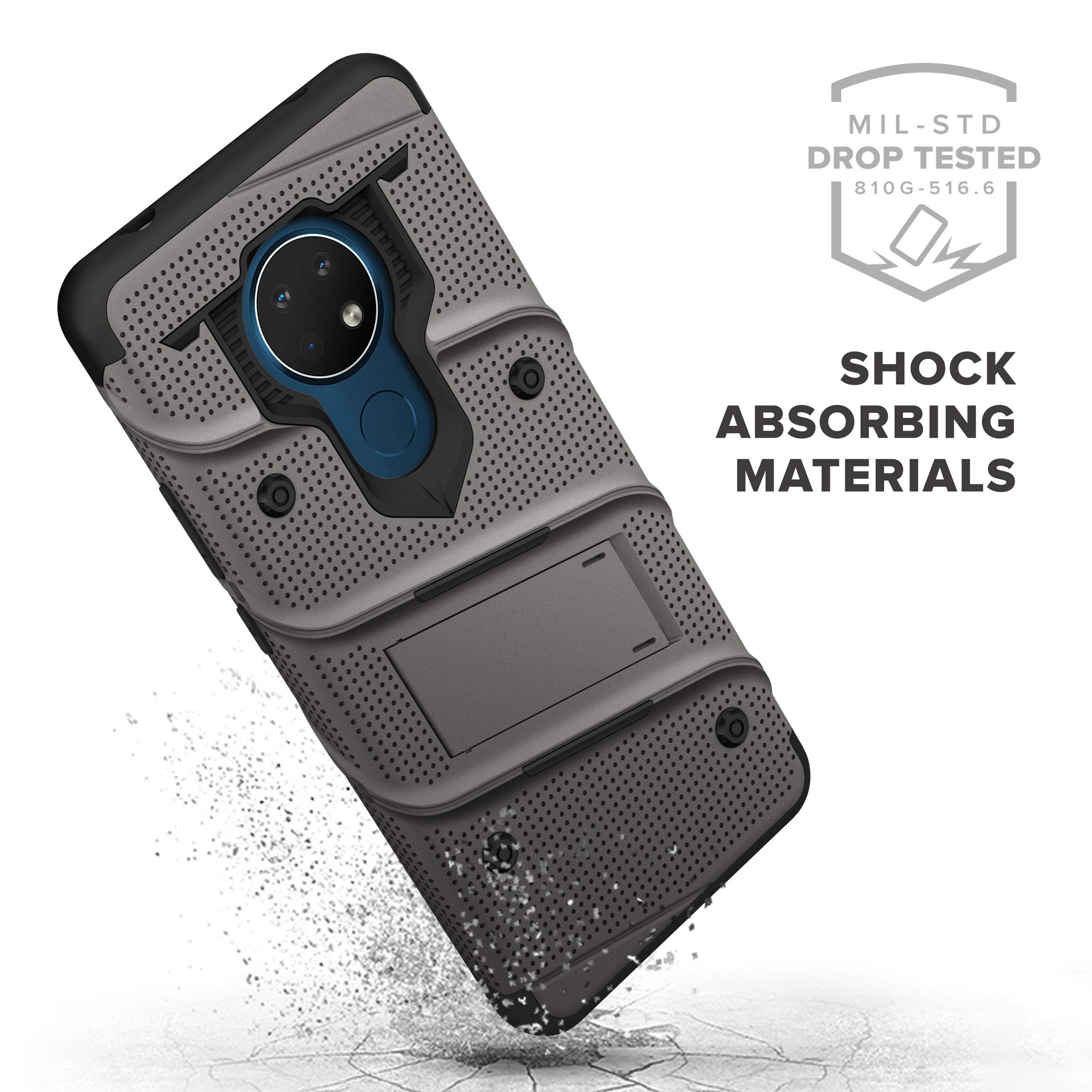 ZIZO Bolt Series Rugged Case for Nokia C5 Endi - Shockproof Cover with Built-in Screen Protector, Kickstand, Holster & Lanyard (Gun Metal Gray/Black) - Perfect for Outdoor Activities, Work & Travel Protection