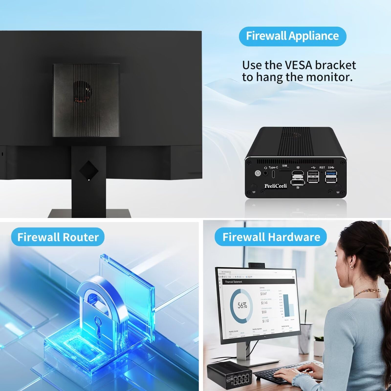 PeeliCeeli Firewall Mini PC - 12th Gen Intel N100 Quad-Core Processor, 8-Port 2.5GbE i226V LAN Router Appliance with AES-NI, OPNsense Support, 4K Triple Display, TF & SIM Slot (Barebone No RAM/SSD/OS) - Ideal for Home Network Security, Small Business Firewall & VPN Server