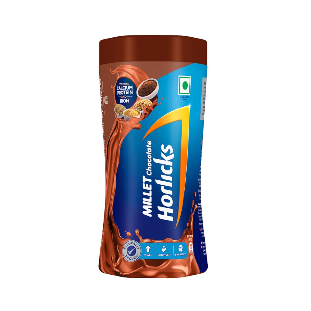 Horlicks Millet Chocolate Drink Mix - 400g Jar - Rich & Creamy Malt Beverage for Energy & Relaxation - Perfect for Breakfast, Nighttime, or Post-Workout Recovery