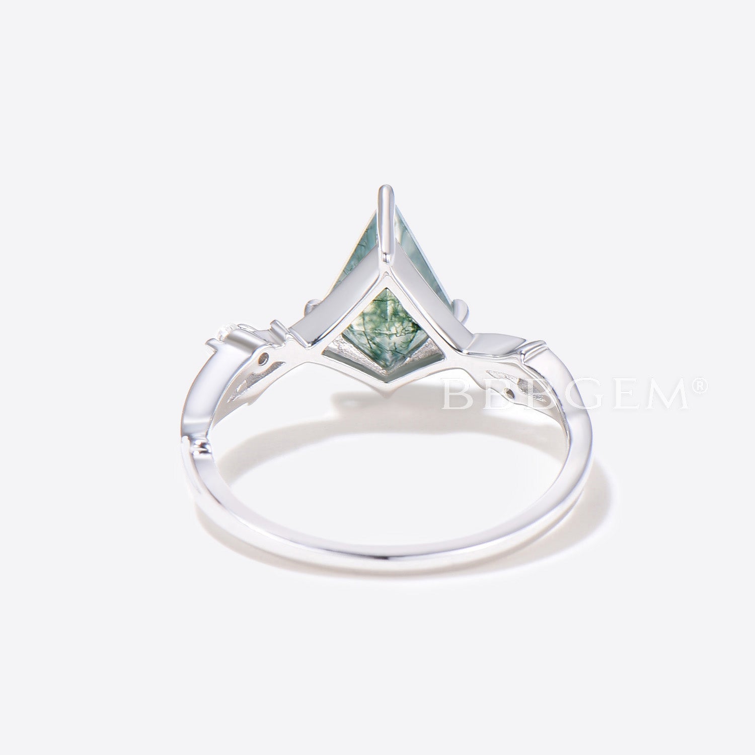 Twig Kite Moss Agate Ring - Sterling Silver Green Moss Gemstone Engagement Ring for Women | Nature-Inspired Wedding Jewelry & Boho Engagement Gift