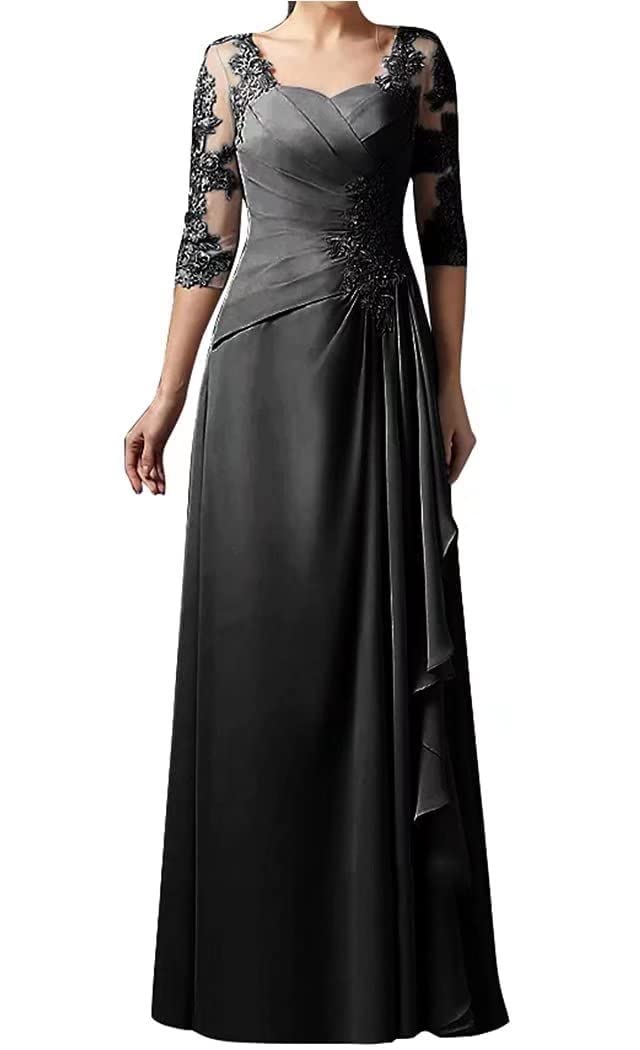 Elegant Floral Lace Chiffon Mother of The Bride Dress - 3/4 Sleeve A-Line Pleated Formal Gown for Weddings, Evening Parties & Special Occasions | Perfect Wedding Guest Dress for Mother's Day, Anniversary & Formal Events