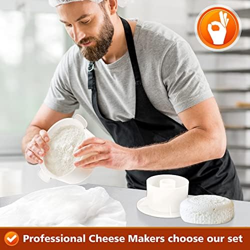 Grand Way Cheese Mold Kit with Follower & Reusable Cheesecloth - 100% Cotton Cheese Making Supplies for Pressing & Straining - Perfect for Homemade Paneer, Ricotta & Hard Cheeses - DIY Cheese Press Set for Beginners & Artisans