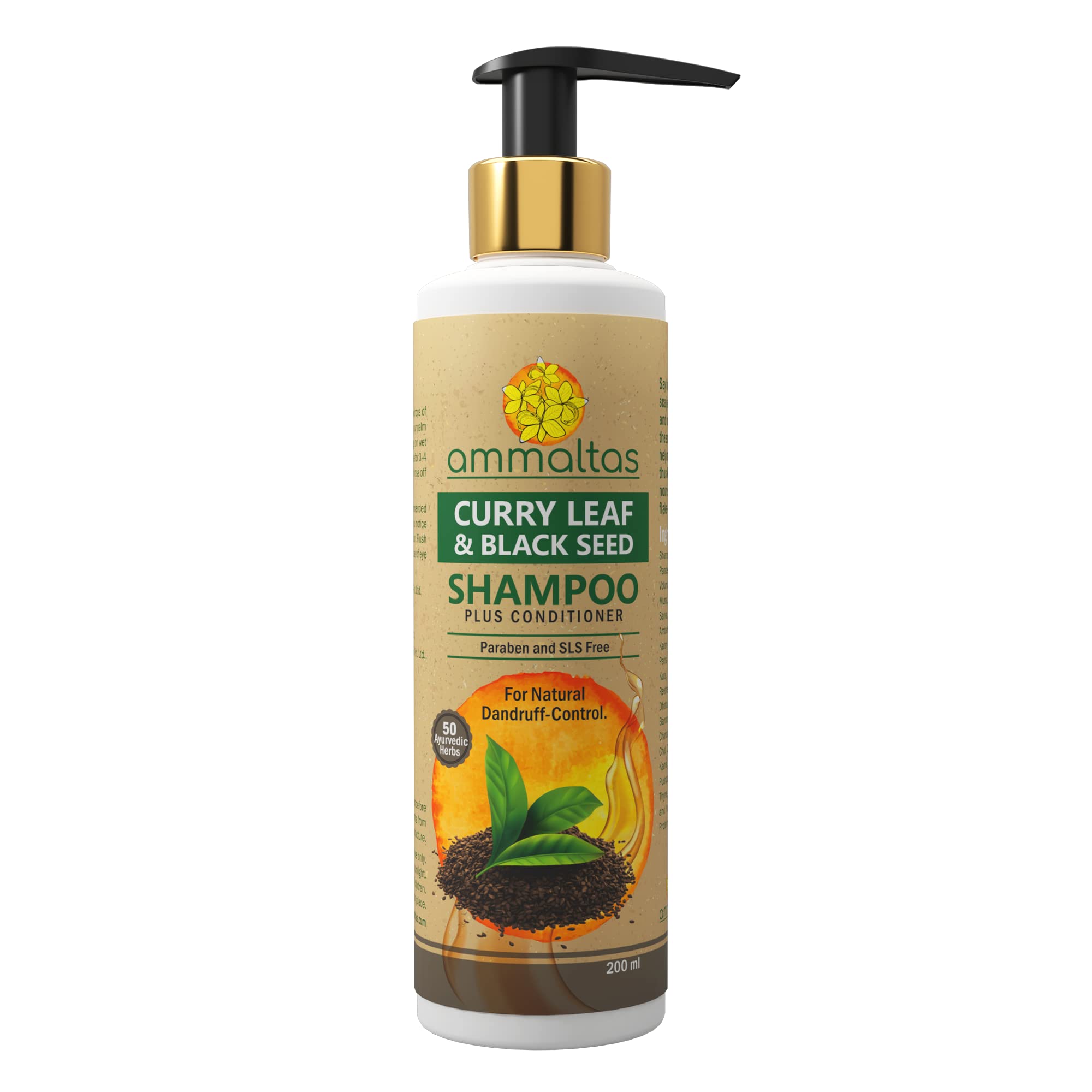 **Ammaltas Curry Leaf & Black Seed Shampoo for Hair Growth & Scalp Care – 200ml | Natural Ayurvedic Formula for Dandruff, Hair Fall & Shine – Perfect for Daily Use & Damaged Hair Repair**