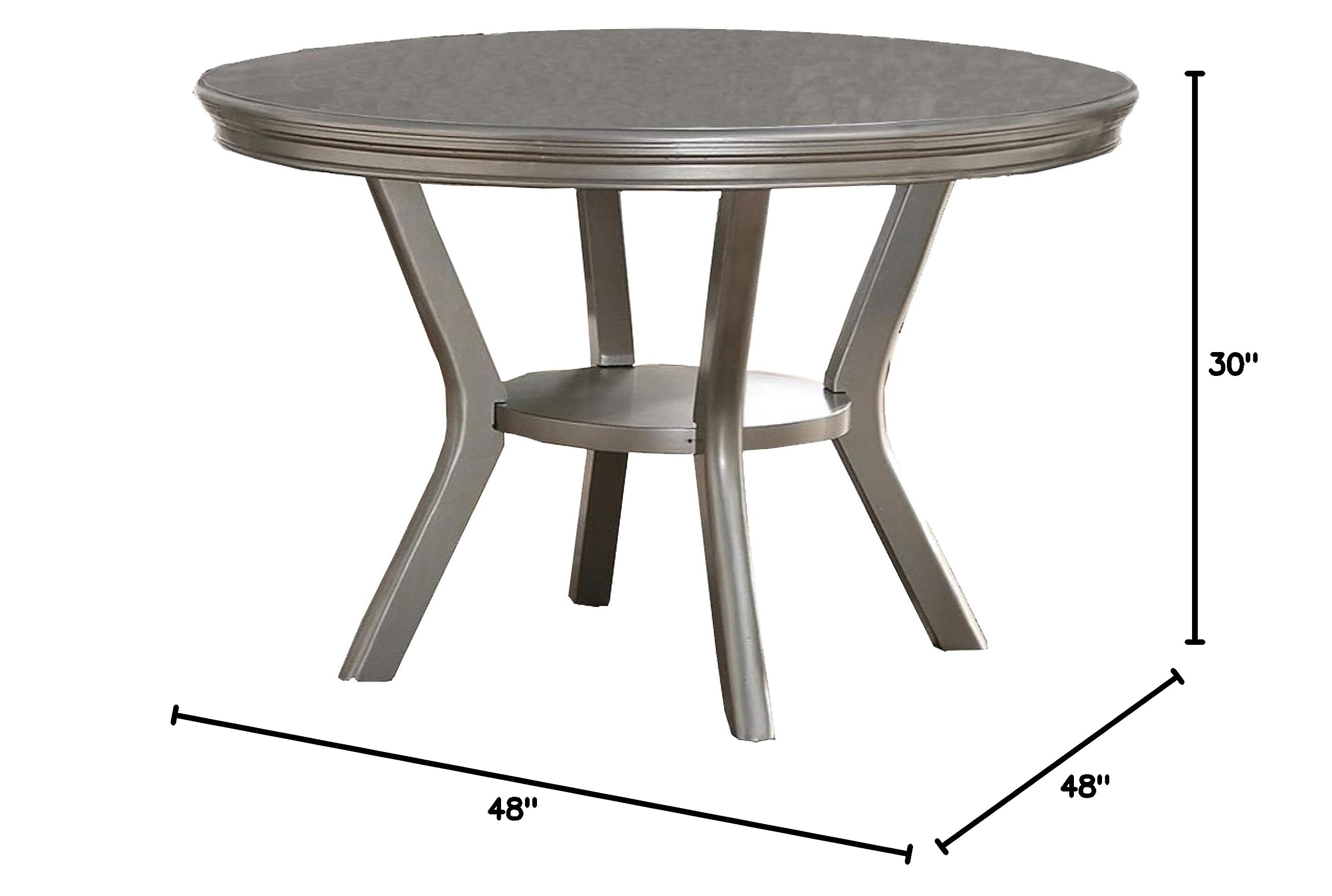 Benzara Solid Rubber Wood Round Dining Table with Silver Bottom Shelf - Perfect for Kitchen, Dining Room, and Small Space Gatherings