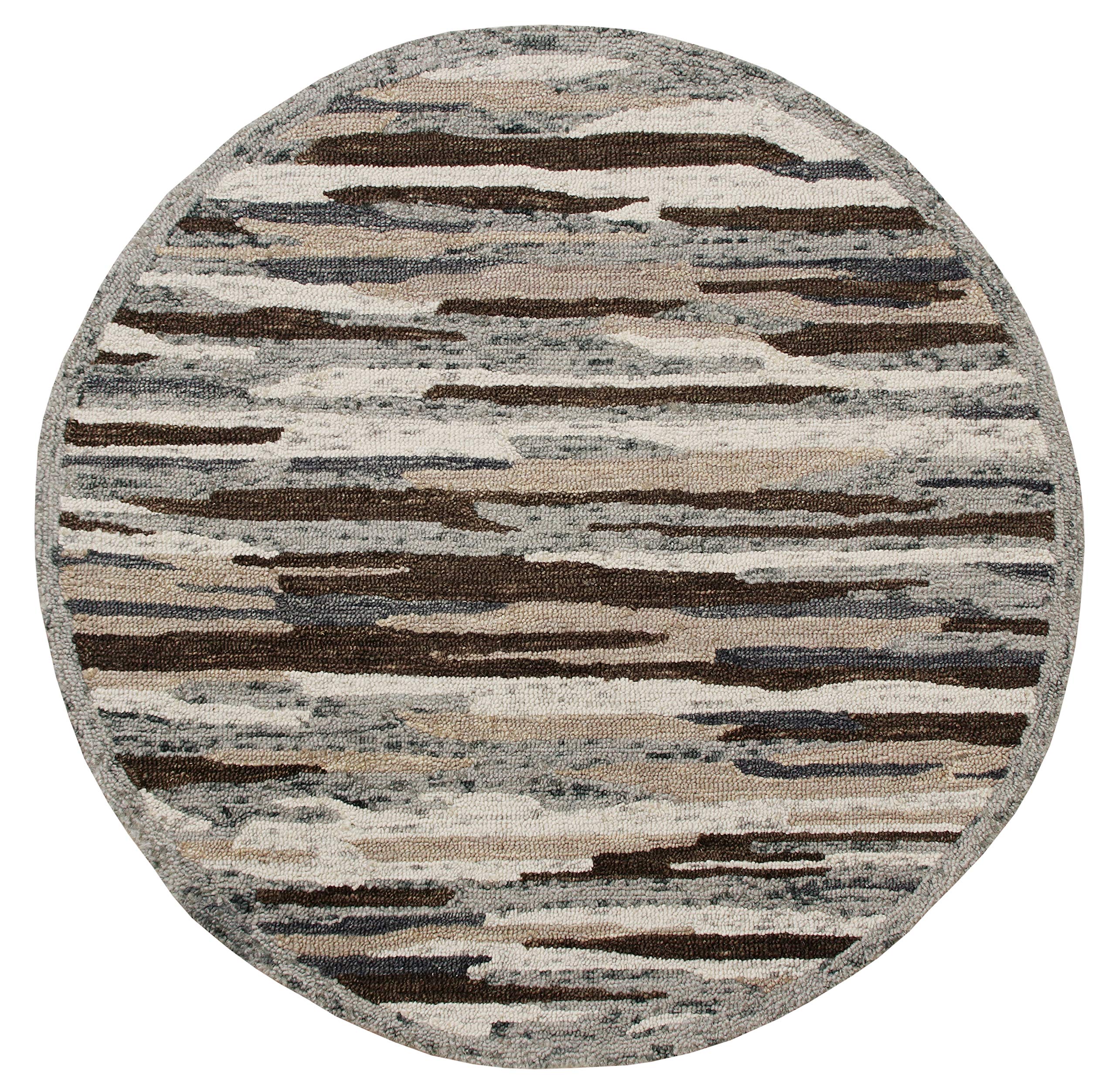 LR Home 6ft Round Natural Wool Area Rug - Hand Tufted Modern Farmhouse Boho Style Carpet for Bedroom, Living Room, Entryway & Playroom | Gray/Brown/Tan | Perfect for Cozy Home Decor & Boho Chic Interior Design