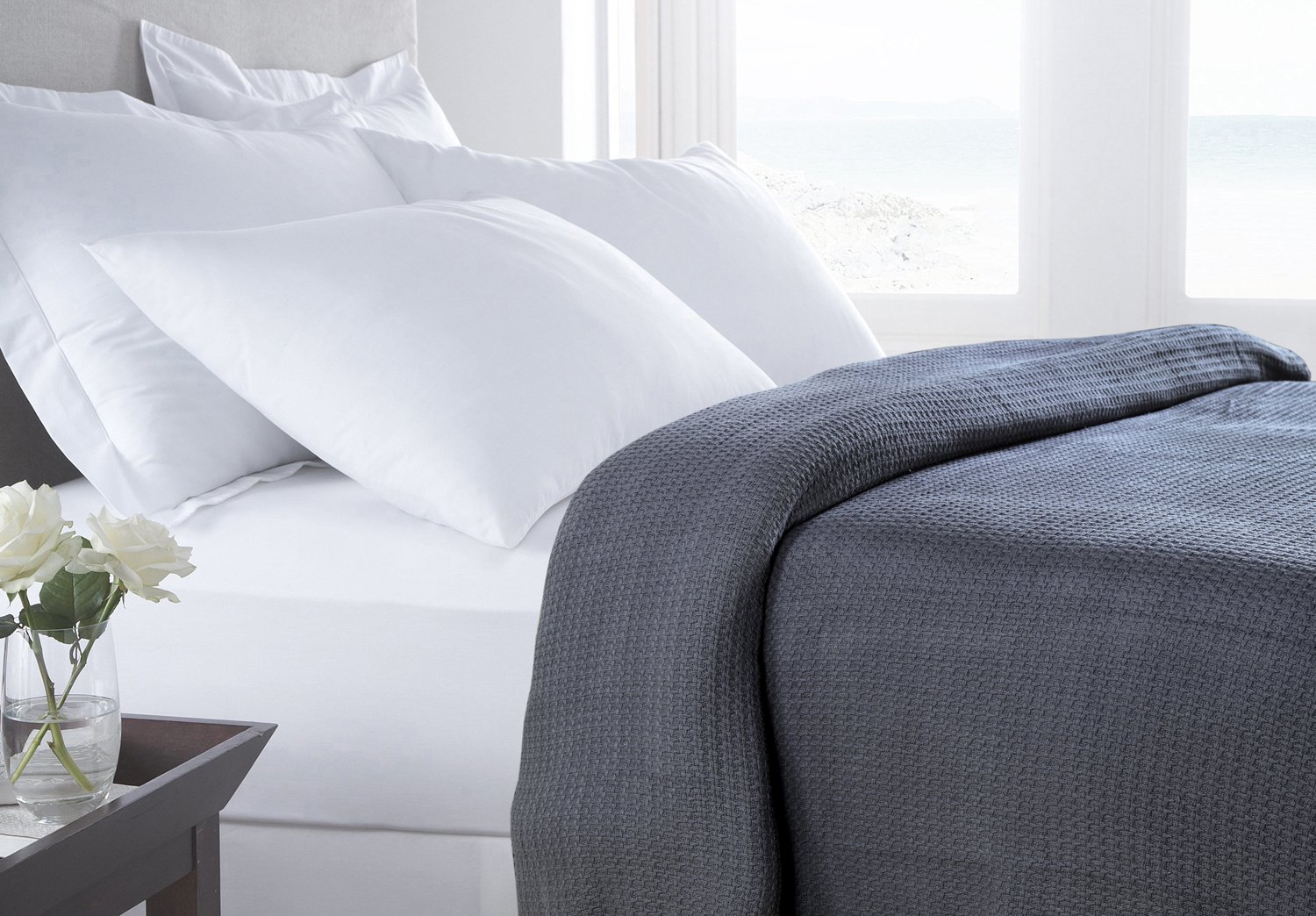 HILLFAIR 100% Premium Soft Combed Cotton Thermal Blanket - Twin Size, Ultra Cozy & Warm, All-Season Bed Throw Blanket for Couch, Sofa & Bed - Grey Twin Cotton Blanket for Home, Office & Travel