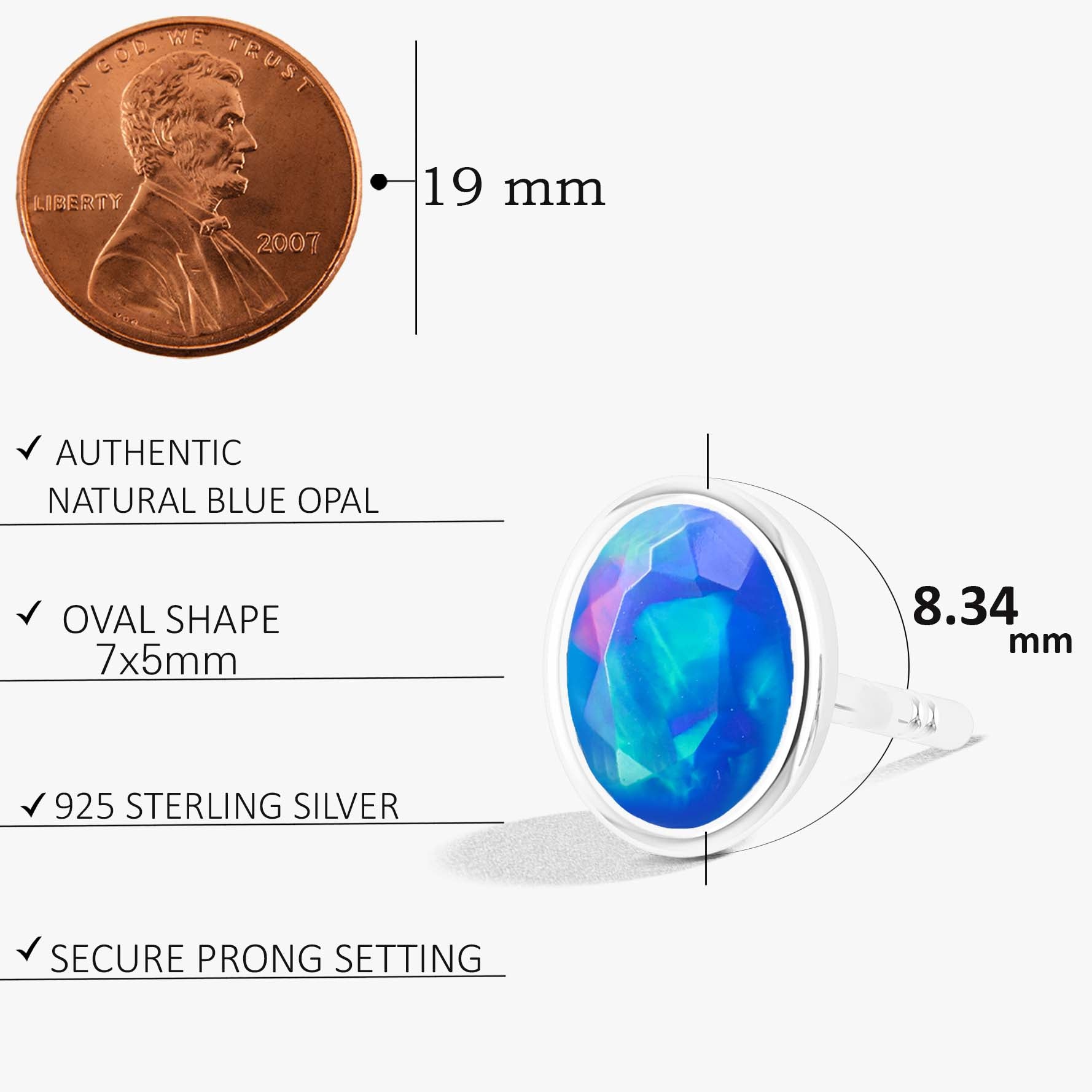 Blue Oval Opal Stud Earrings for Women - Multi Fire Gemstone Jewelry - Perfect for Parties, Weddings & Everyday Wear