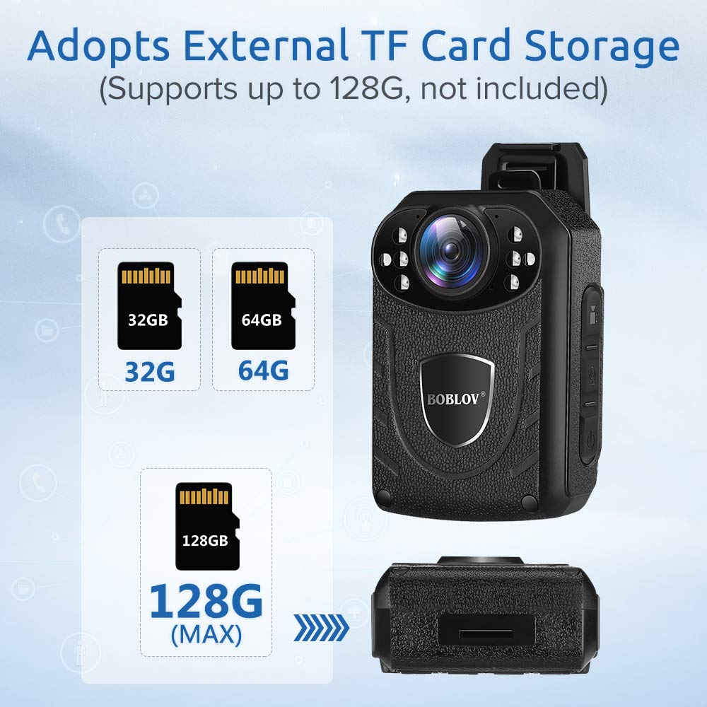BOBLOV KJ21 1296P HD Body Camera with 128GB Expandable Memory, 8-10 Hours Recording - Police, Security, Outdoor Activities Wearable Camera for Law Enforcement, Hiking & Surveillance