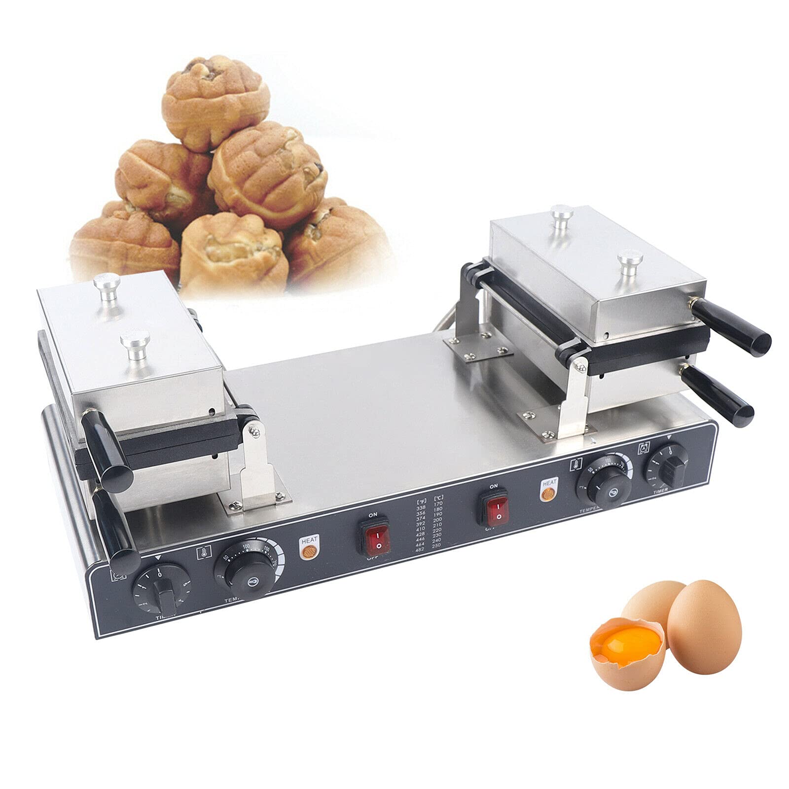 Commercial Electric Non-Stick Stainless Steel Waffle Maker Machine - 1500W 110V for Perfect Walnut-Shaped Waffles, Paninis & Hash Browns (20 Pcs) - Ideal for Home Kitchens, Cafes & Breakfast Catering
