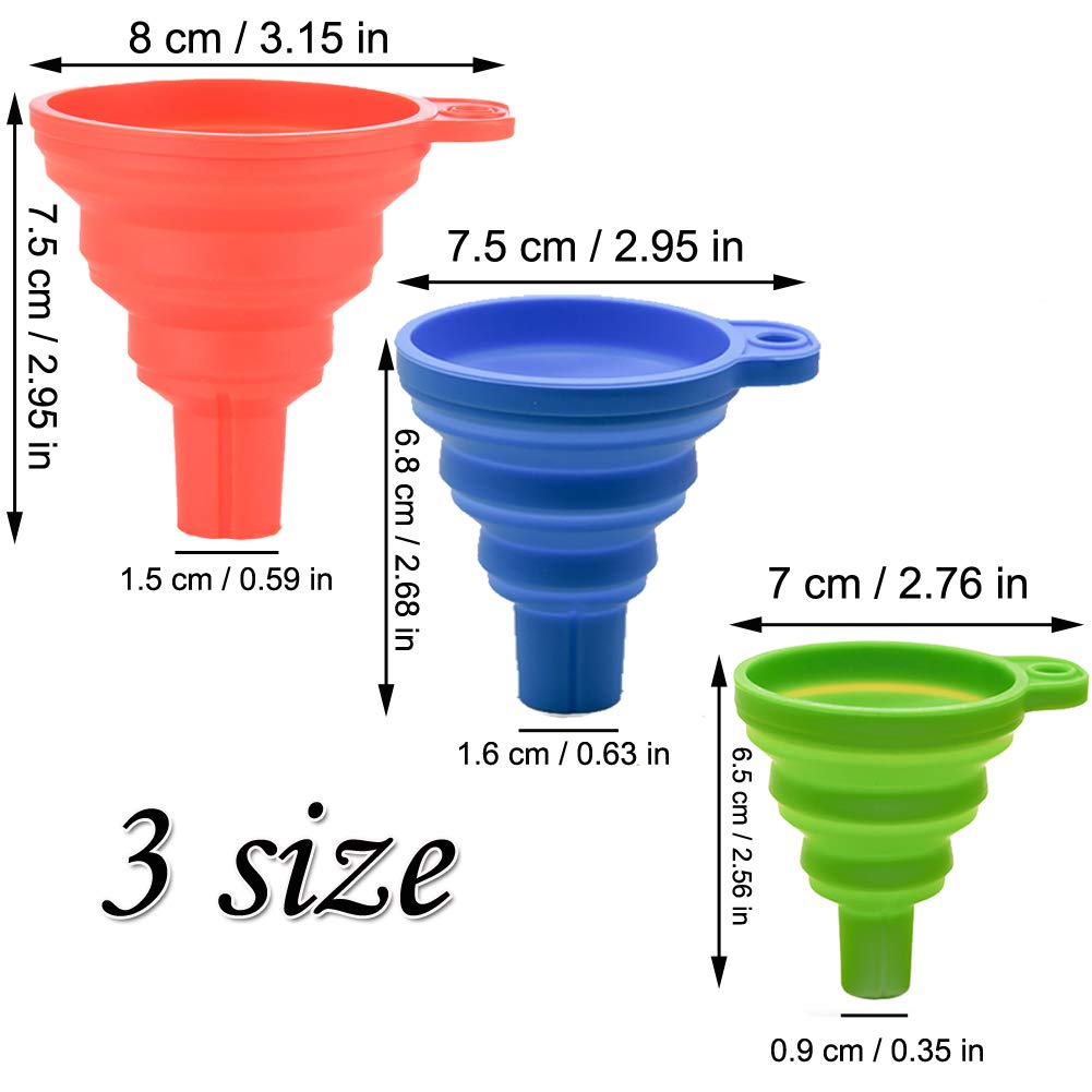 3-Pack Collapsible Silicone Kitchen Funnel Set - Food Grade, Portable for Water Bottles, Oil, Liquid & Powder Transfer (Green) | Perfect for Camping, Baking, Travel & Home Kitchen Use