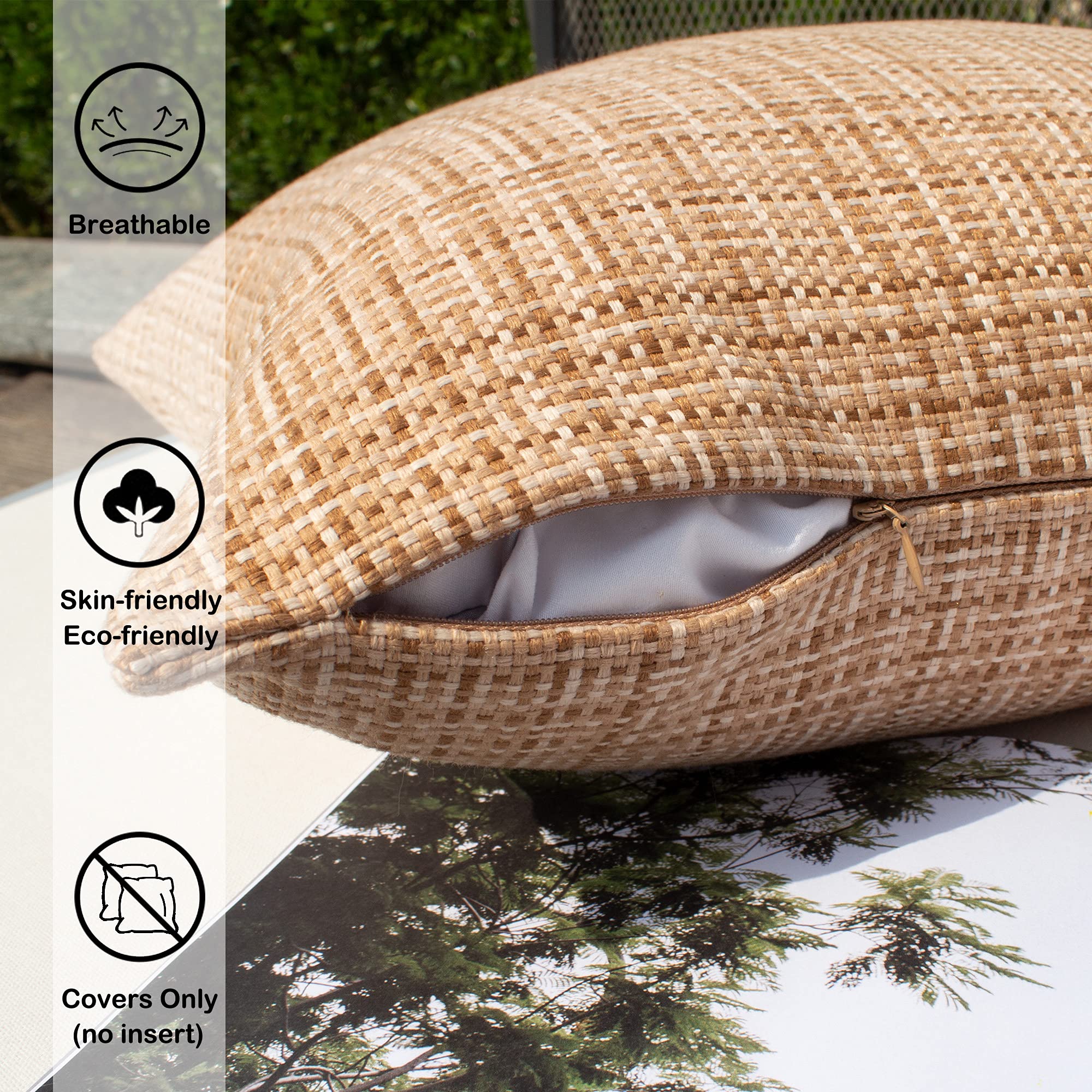 Kevin Textile 2-Pack Waterproof Outdoor Pillow Covers - 24x24 Inch Beige Decorative Throw Pillow Cases for Sofa, Couch, Patio & Garden - Weatherproof & UV Resistant for All-Season Use