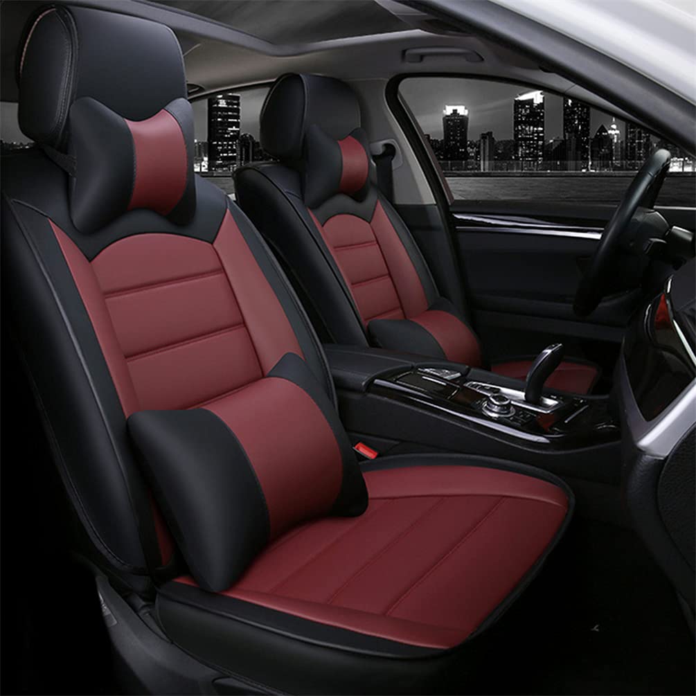 Premium Leather Car Seat Covers for Land Rover Range Rover Evoque Sport (1990-2020) - 5-Piece Set with Headrest & Lumbar Support in Black/Red | Custom Fit Front & Rear Seats | Perfect for Road Trips, Daily Commutes & Luxury Car Protection