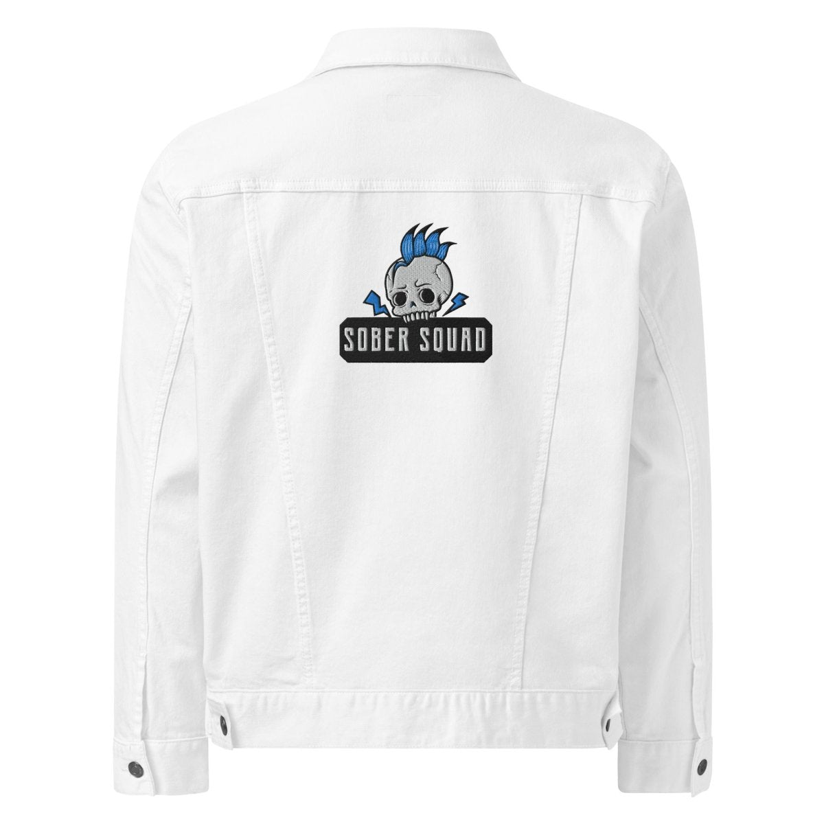 Sober Squad Embroidered Denim Jacket for Men & Women - Stylish Vintage Denim Jacket with Unique Embroidery - Perfect for Casual Outfits, Streetwear, and Everyday Wear
