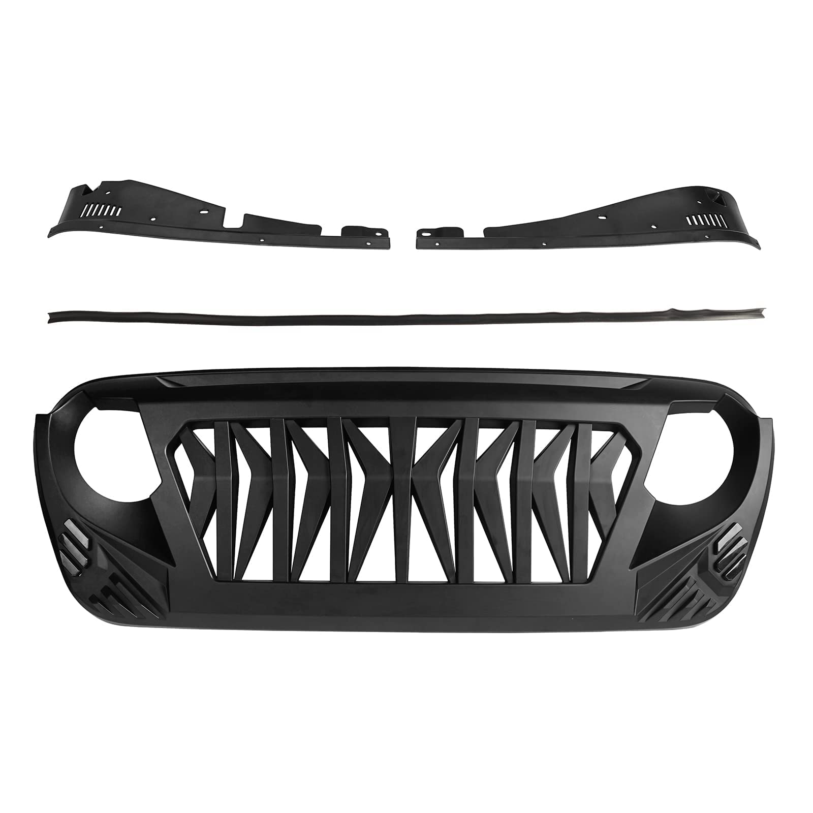 Hooke Road JL/JT Front Grill Cover Shark Grille Guard with Amber Signal Lights for Jeep Wrangler JL JLU & Gladiator JT 2018-2025 | Off-Road Protection & Stylish Upgrade for Adventure Enthusiasts