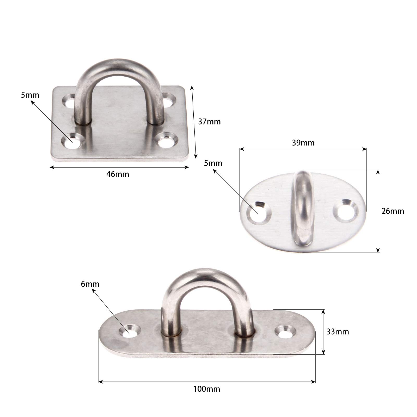 1Pc Stainless Steel U-Shaped Ceiling Mount Hook - Heavy Duty Base for Ceiling Fans, Hammocks, Leisure Sofas, Sandbags & Rings - 100 x 33mm (DUO ER) - Perfect for Home Gym, Patio, Garage & Outdoor Use