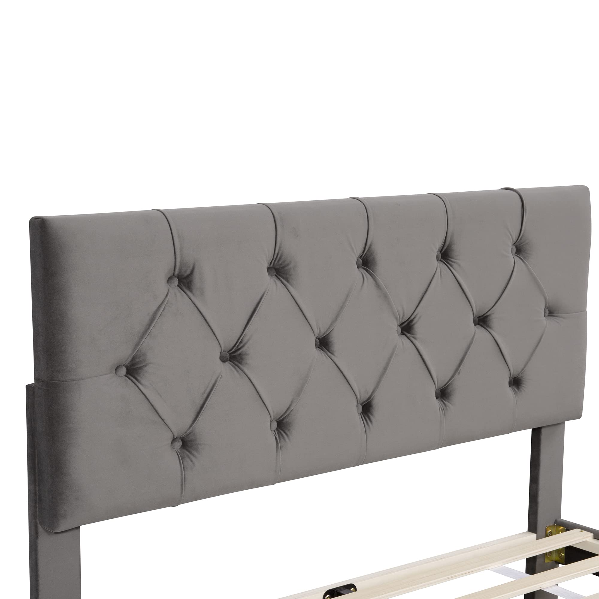Merax Full Storage Bed Frame with Adjustable Headboard - Grey, No Box Spring Needed for Bedrooms