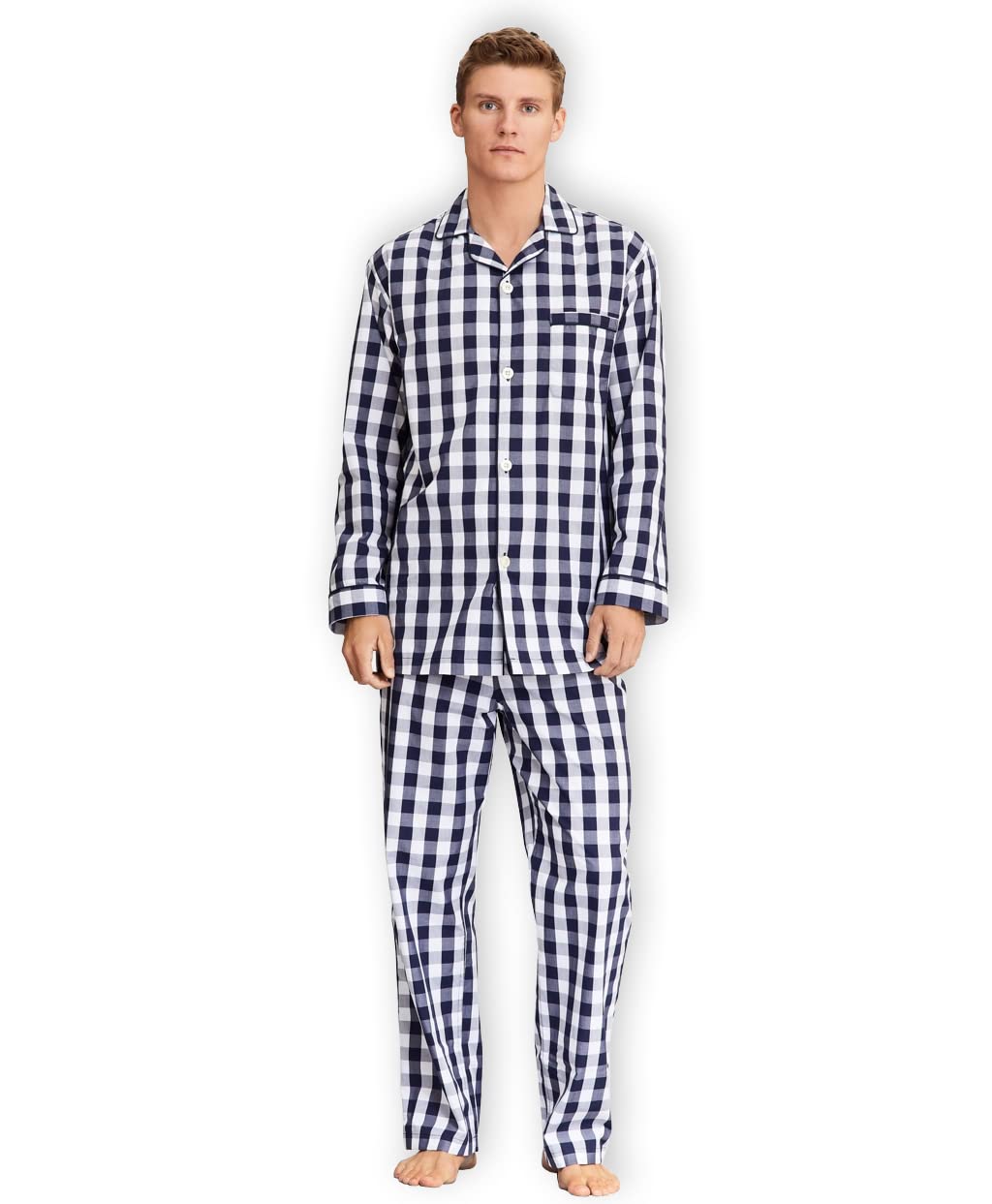 Brooks Brothers Men's Cotton Button Down Pajama Set - Soft Broadcloth Sleepwear Shirt & Pants in Classic Buffalo Check Plaid - Perfect for Lounging, Sleepwear & Cozy Home Comfort