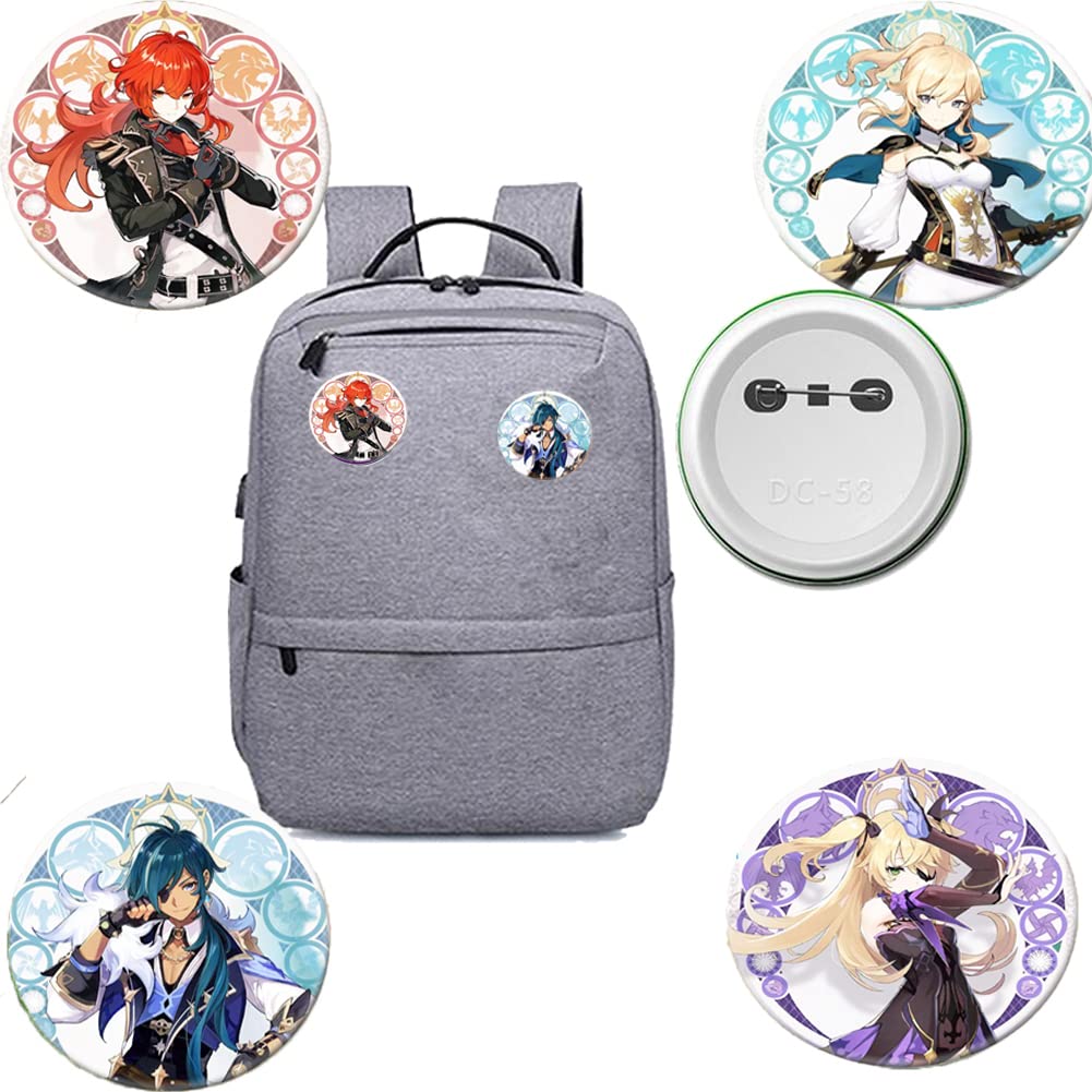 Genshin Impact Merchandise Gift Set - Anime Drawstring Backpack, 50 Cartoon Stickers, Lanyard, Keychains, Bracelets, Button Pins for Fans | Perfect for Cosplay, Conventions & Gaming Collectors