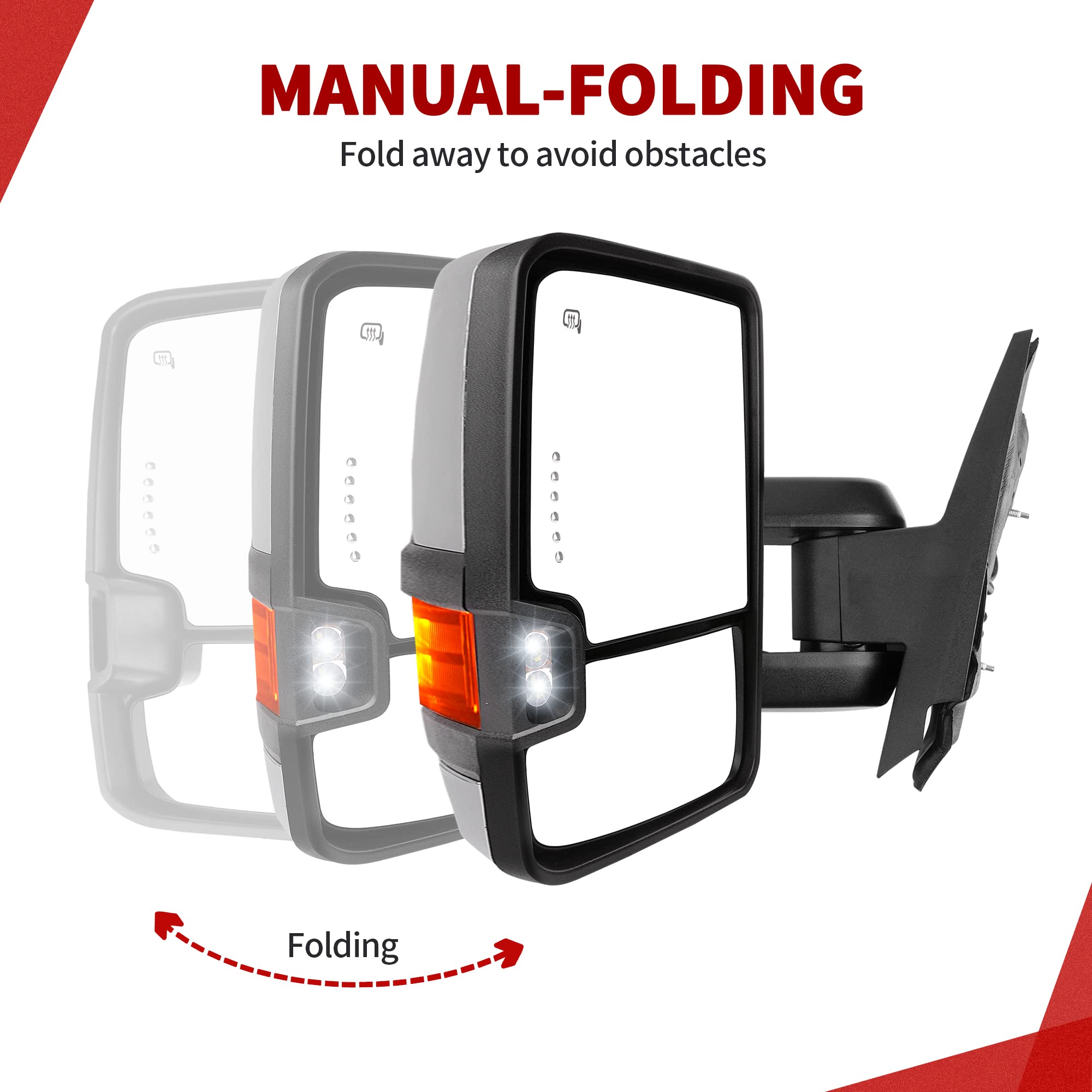 YITAMOTOR Power Heated LED Towing Mirrors with Arrow Signal & Reverse Lights - Compatible with Chevy Silverado 2007-2013 & GMC Sierra All Models - Perfect for Towing, Night Driving & Enhanced Safety