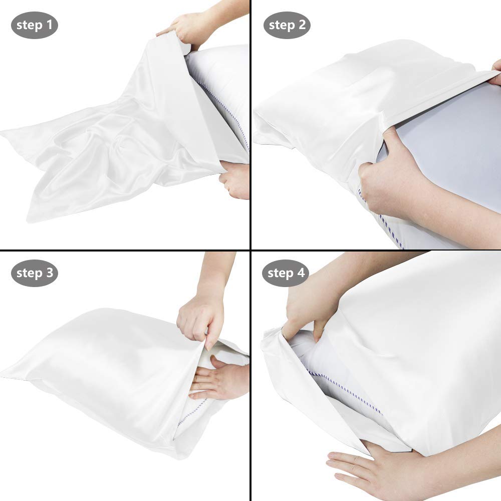 Luxury Satin Pillowcase for Hair and Skin - 2 Pack Super Soft Cooling Pillow Covers (26x26 Inches) with Envelope Closure - Perfect for Beauty Sleep & Preventing Hair Frizz - White