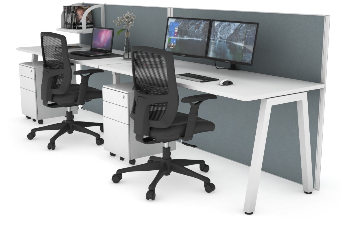 Horizon Quadro 2 Person Standing Desk | 1400L x 700W Adjustable Height Office Workstation | Perfect for Shared Workspaces & Collaborative Environments