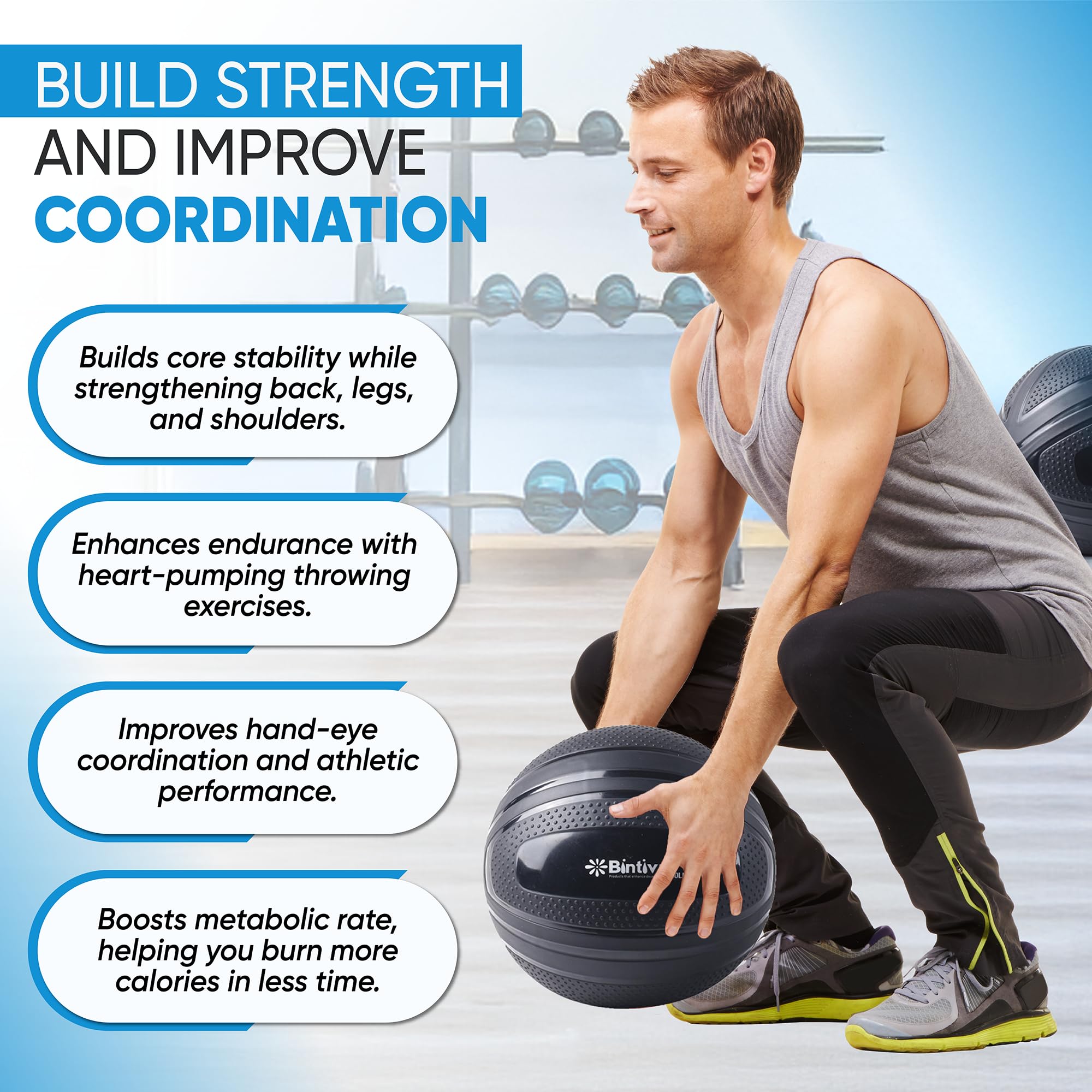 Bintiva Non-Bounce Slam Ball - Weighted Exercise Ball for CrossFit, HIIT & Strength Training - Medicine Dead Weight Ball for Home Gym & Outdoor Workouts