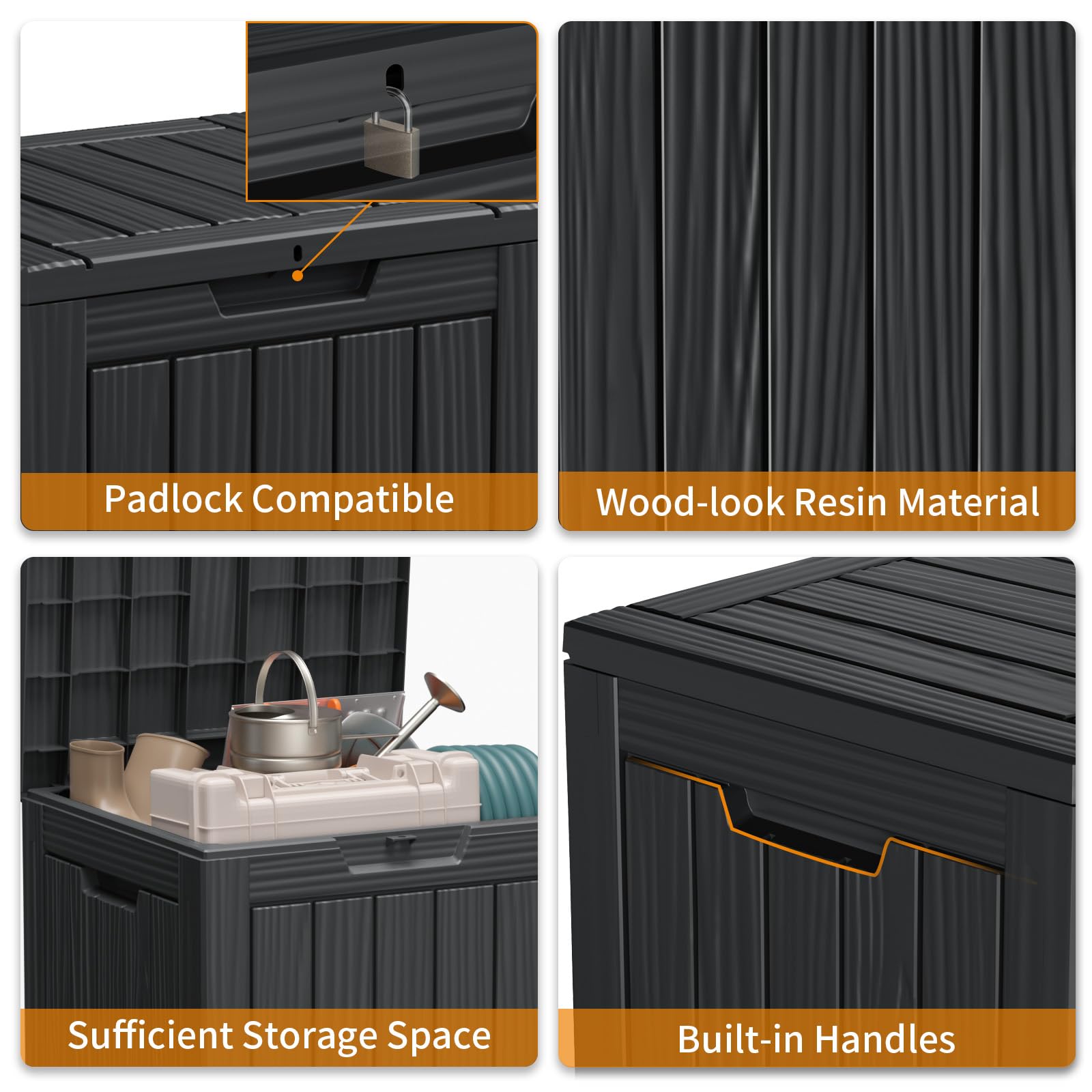 28 Gallon Resin Deck Box with Lock - Waterproof & UV Resistant Outdoor Storage Container for Patio Furniture, Garden Tools, Package Deliveries - Black - Perfect for Backyard, Deck, and Garage Organization