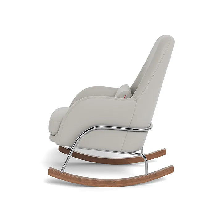 Jackson Rocker Recliner Chair in Grey EnviroLeather Fabric with Chrome/Walnut Base - Comfortable Rocking Chair for Living Room, Nursery, or Office Relaxation