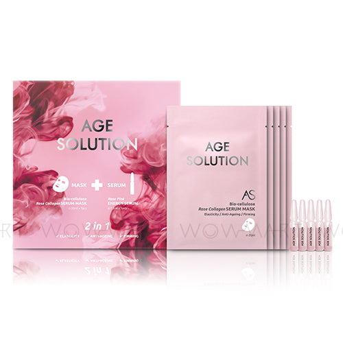 AGE SOLUTION 2-in-1 Bio-Cellulose Face Mask + Essence (Hyaluronic Acid Facial Mask + Ceramide Energy Essence) - Hydrating & Anti-Aging Skincare for Daily Routine & Night Care
