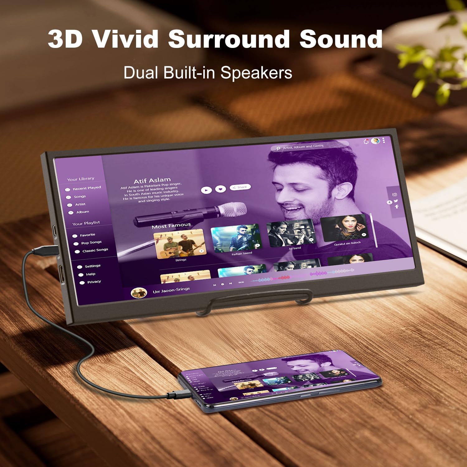 12.3 Inch Portable Touchscreen Monitor - IPS Stretched Bar LCD Display 1920x720, Mini HDMI & USB-C, Secondary Screen for Laptop - Perfect for Travel, Work & GPU/CPU/RAM Monitoring with Aida64 on Windows