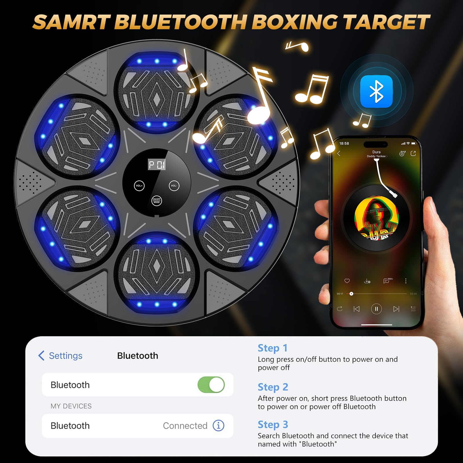 Smart Bluetooth Music Boxing Machine with Boxing Gloves - Wall Mount Punching Bag for Adults & Kids - Home Gym Boxing Target Workout Equipment (Upgrade) - Perfect for Fitness Training, Stress Relief & Family Fun