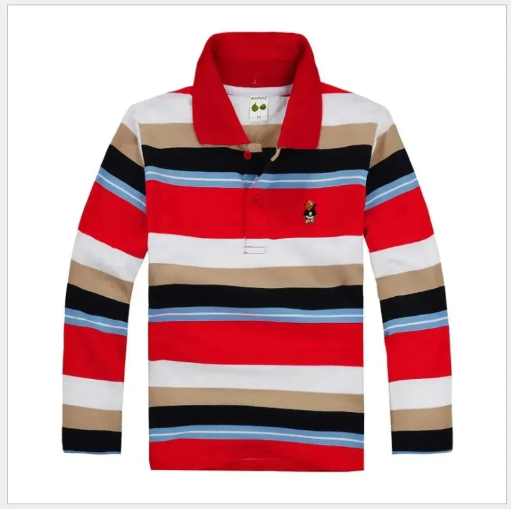 Kids Striped Polyester Polo Shirt - Comfortable & Stylish Casual Wear for School, Playdates & Family Outings