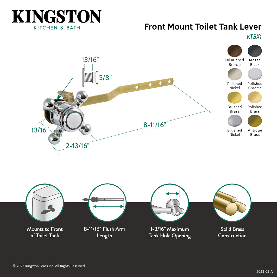 Buckingham KTBX2 Front Mount Toilet Tank Lever in Polished Brass - Durable Bathroom Hardware for Easy Flush Control | Perfect for Home, Hotel & Commercial Restrooms