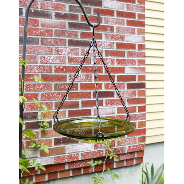 Fern Green Crackle Glass Birdbath Bowl for Garden Decor - Handmade Outdoor Bird Feeder with Crackled Texture, Perfect for Attracting Birds to Your Backyard or Patio