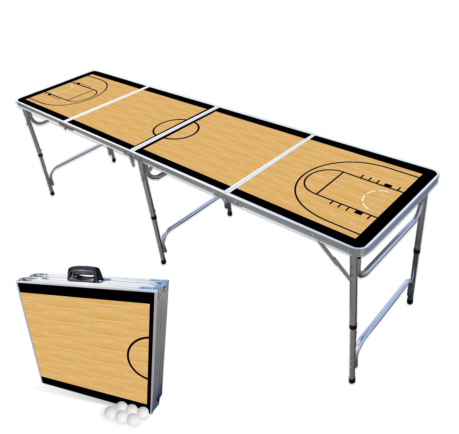 PARTYPONG 8-Foot Folding Beer Pong Table with Basketball Court Design - Portable Party Game Table for Outdoor Gatherings, Tailgates & College Events
