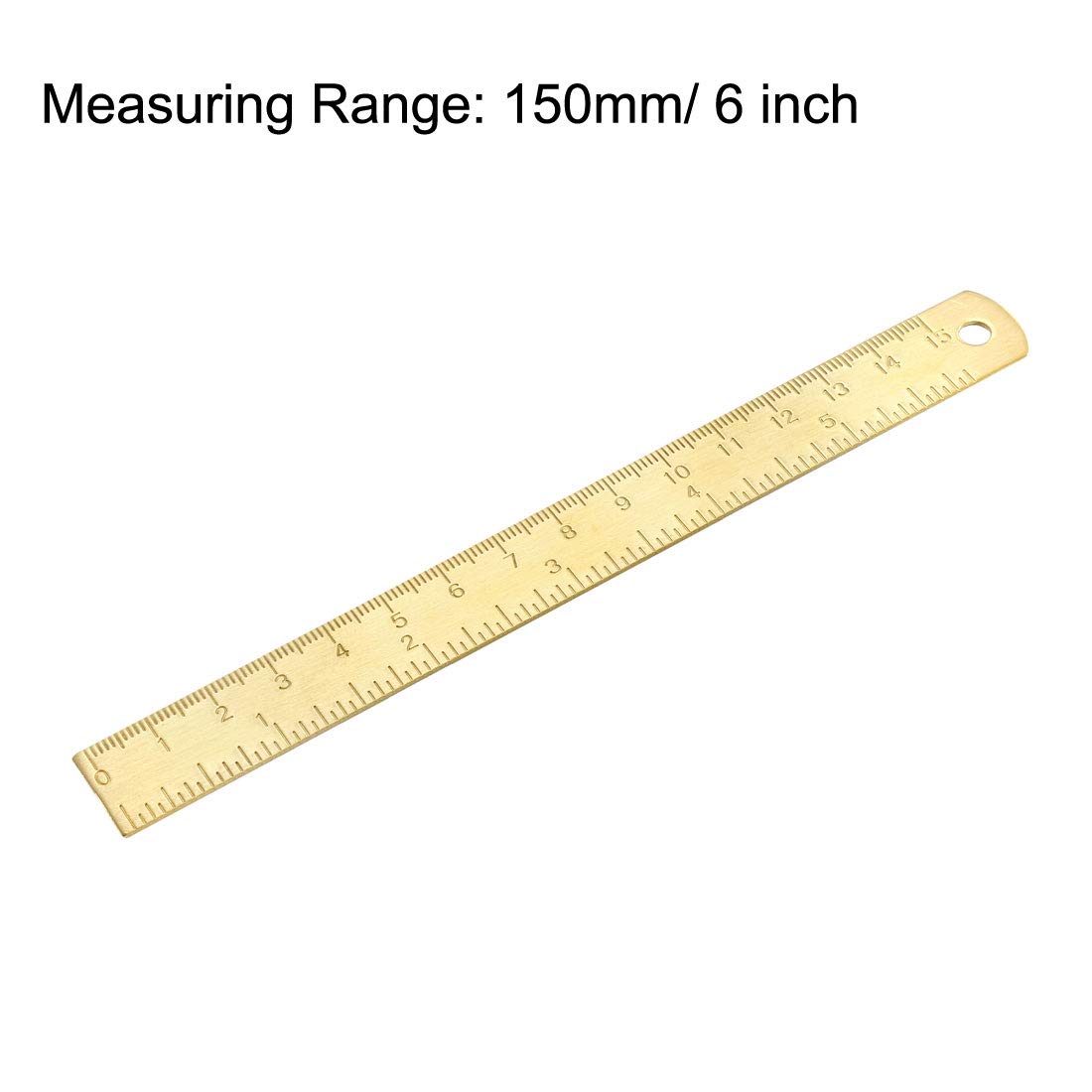 uxcell 6 Inch Brass Straight Ruler - 150mm Precision Measuring Tool with Hanging Hole (2 Pack) - Perfect for School, Office, Engineering & DIY Projects