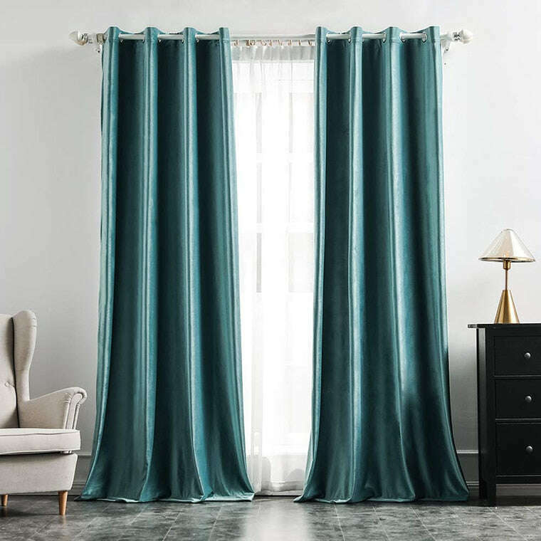 Brittany Velvet Plain Curtains Light Teal - Soft Luxurious Window Drapes for Living Room & Bedroom Blackout Treatment