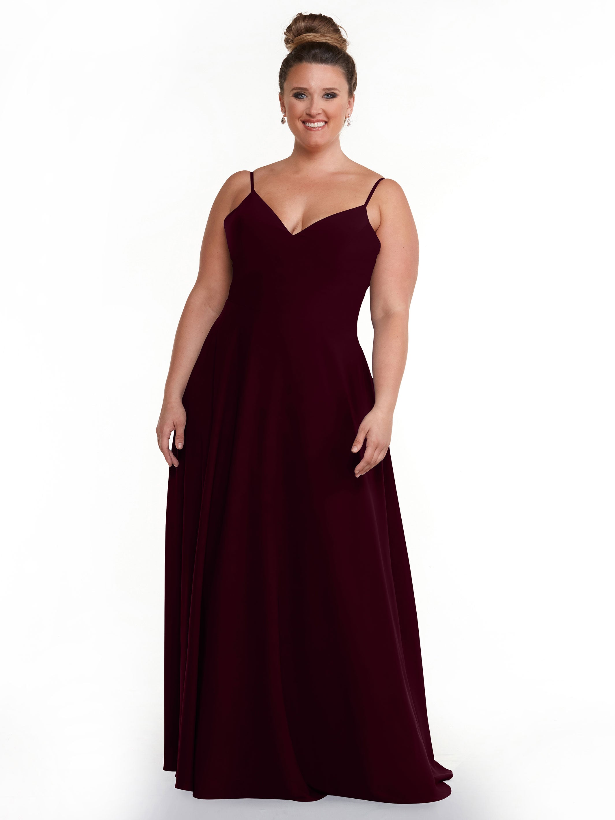 Elegant 83012 Flowy Stretch Chiffon A-Line Bridesmaid Dress with V-Neckline - Perfect for Weddings, Formal Events & Special Occasions