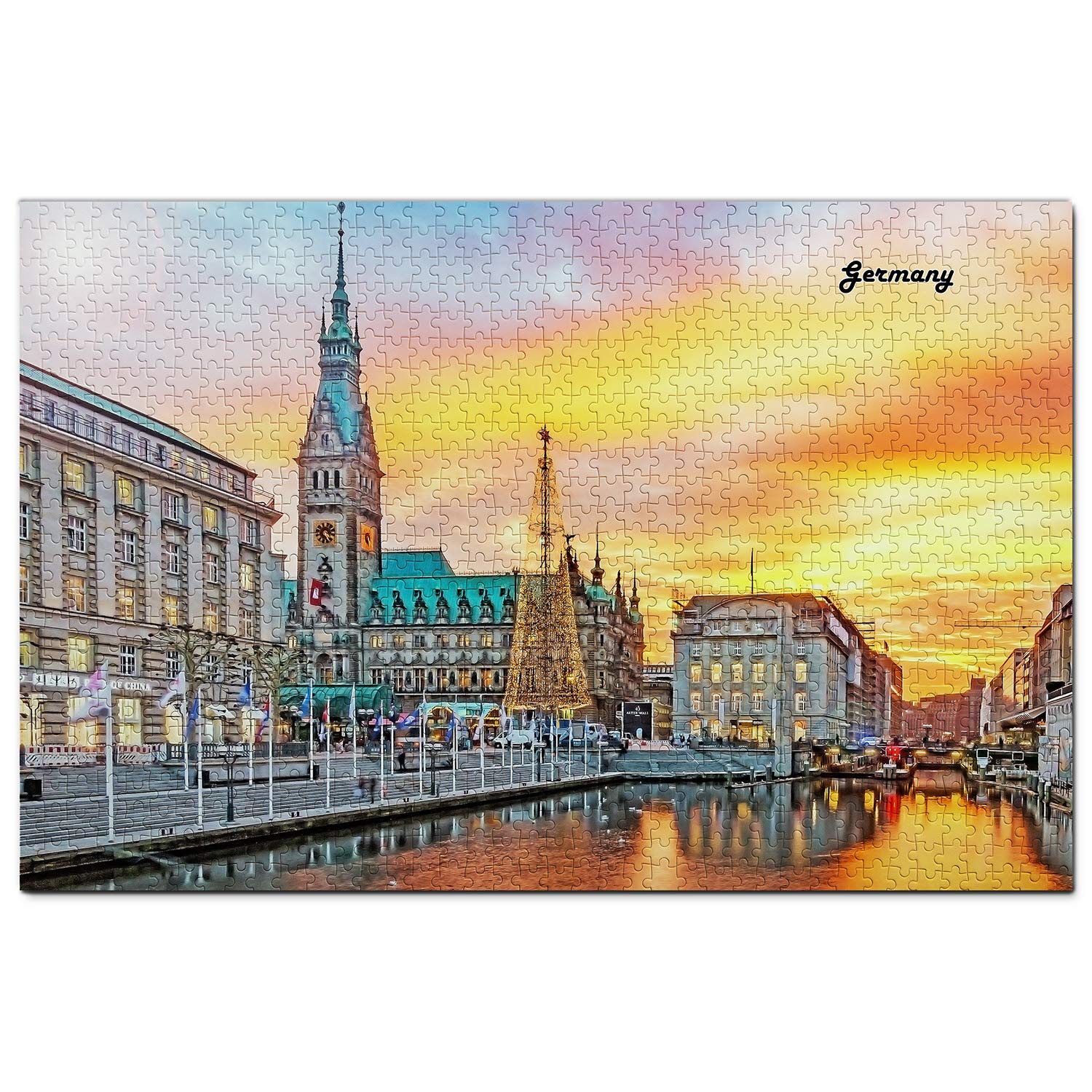 Germany Hamburg Christmas Market 1000 Piece Wooden Jigsaw Puzzle - Travel Souvenir & Holiday Home Decor Gift for Adults & Puzzle Lovers (Perfect for Family Game Night, Christmas Decor & Stress Relief)
