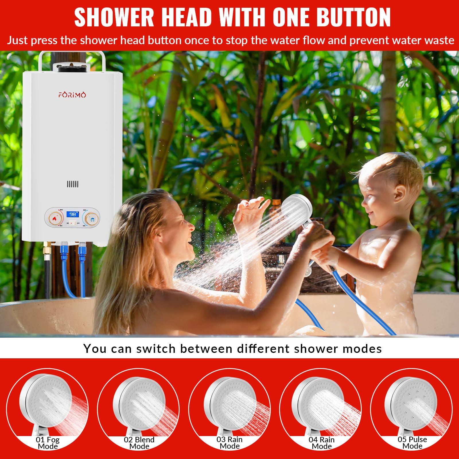 **2.11GPM 8L Outdoor Portable Propane Tankless Water Heater with Digital Display & 2GPM Water Pump - Instant Hot Water for Camping, Boating, RV & Cabin Use**