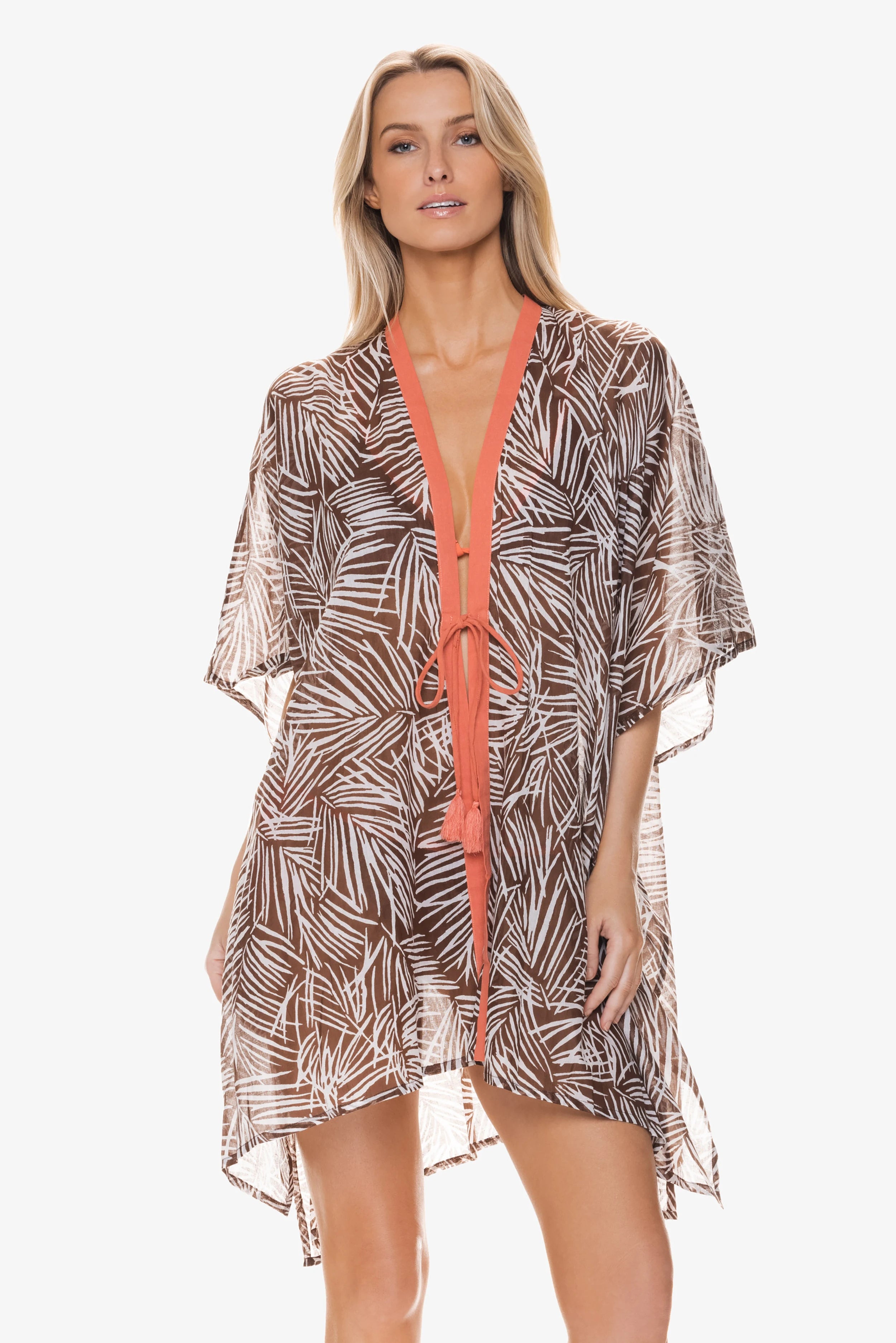Open Front Caftan Dress - Tropical Paradise Palm Print - Perfect for Beach Vacations, Pool Parties & Summer Getaways