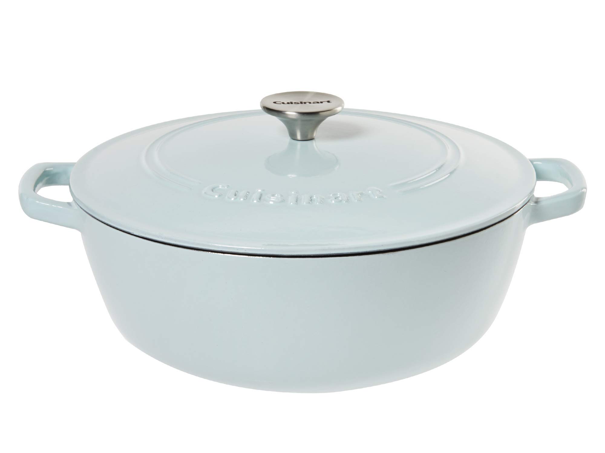 Cuisinart 5.5 Quart Round Cast Iron Casserole Dutch Oven - Light Blue Enameled Cookware for Baking, Braising & Serving - Perfect for Soups, Stews, Roasts & Family Dinners